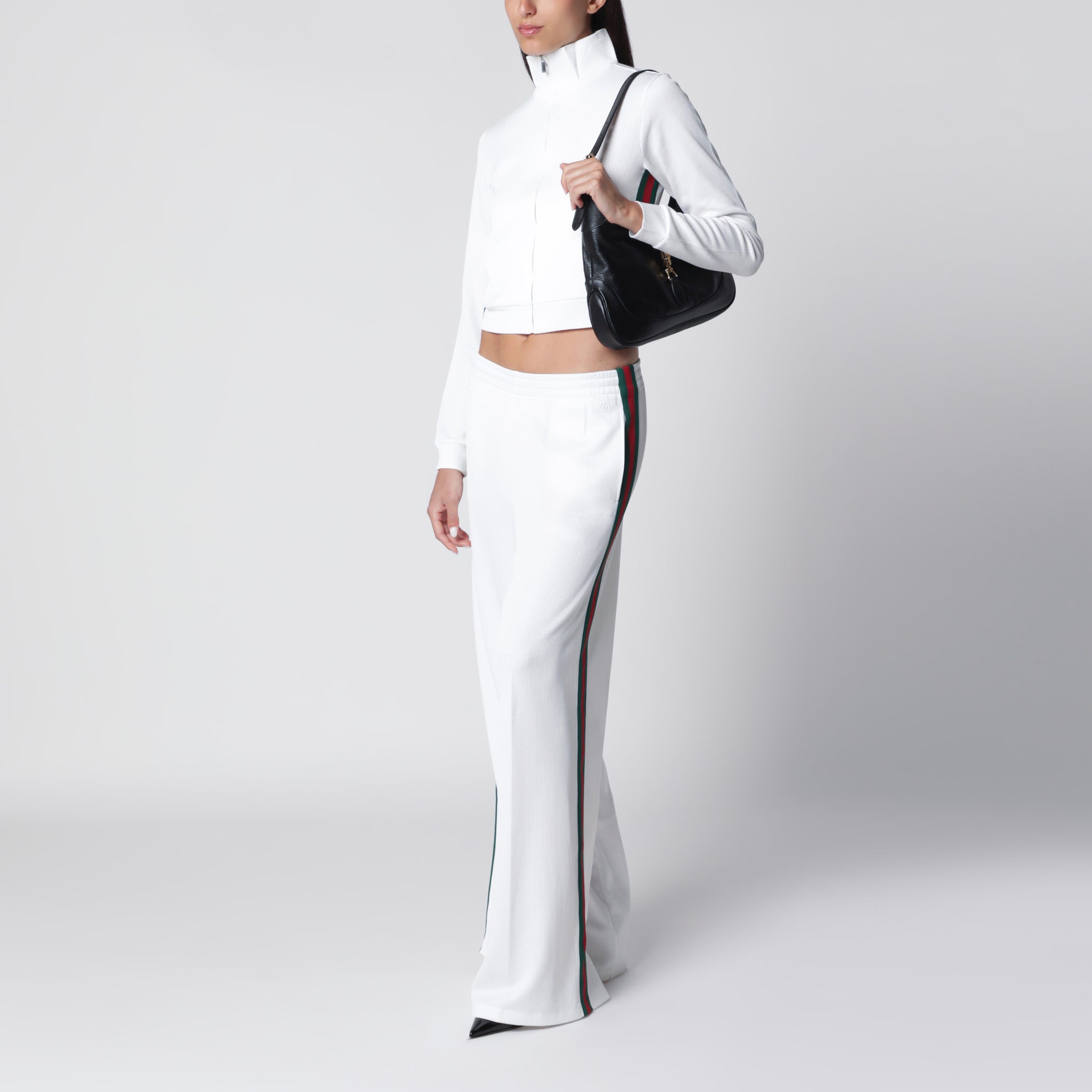 White Cotton Jersey Leisure Trousers with Web Stripe