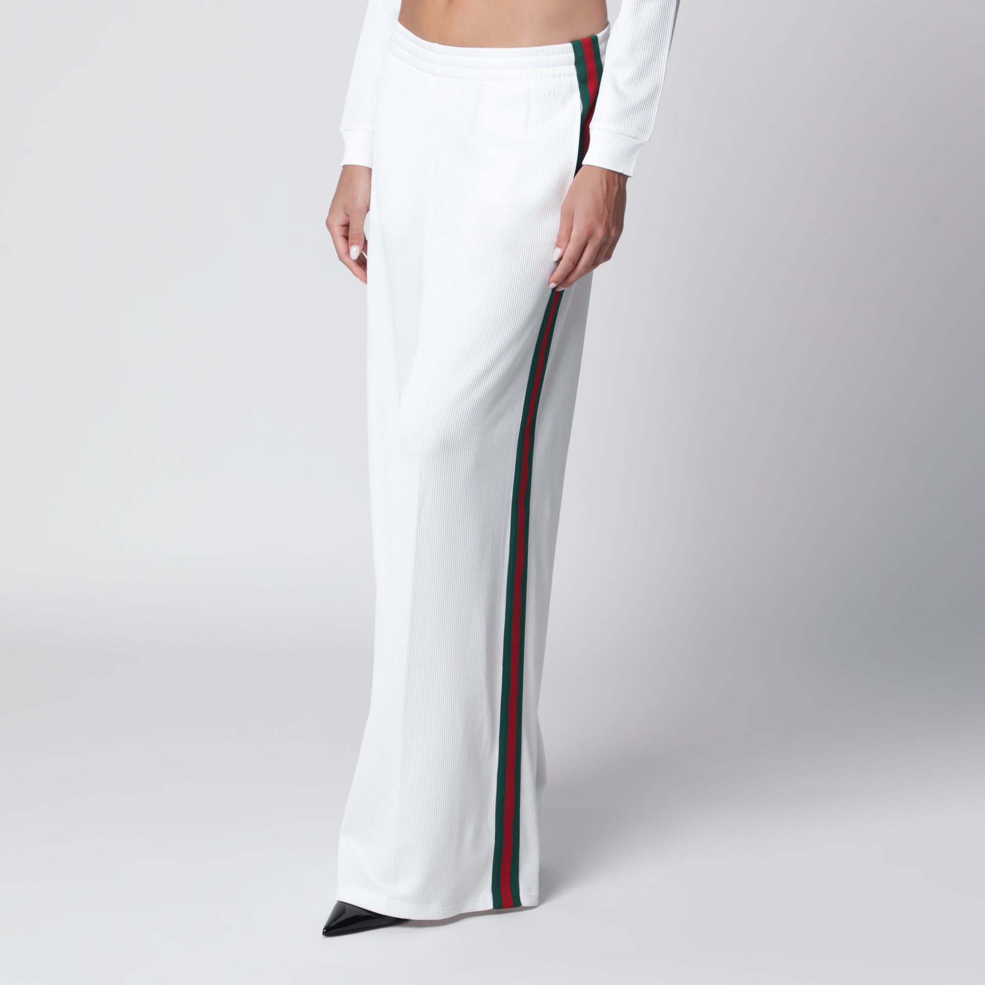 White Cotton Jersey Leisure Trousers with Web Stripe