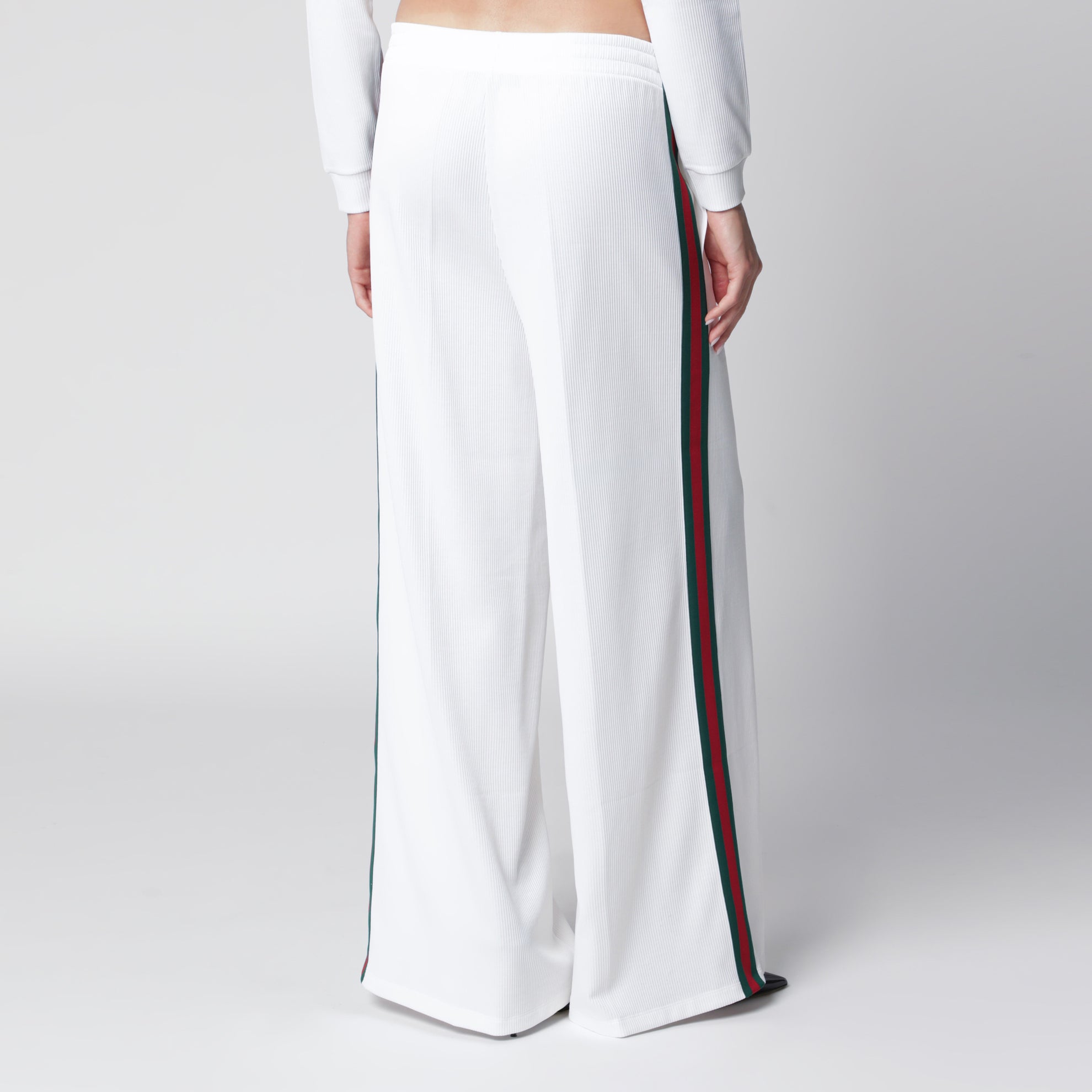 White Cotton Jersey Leisure Trousers with Web Stripe