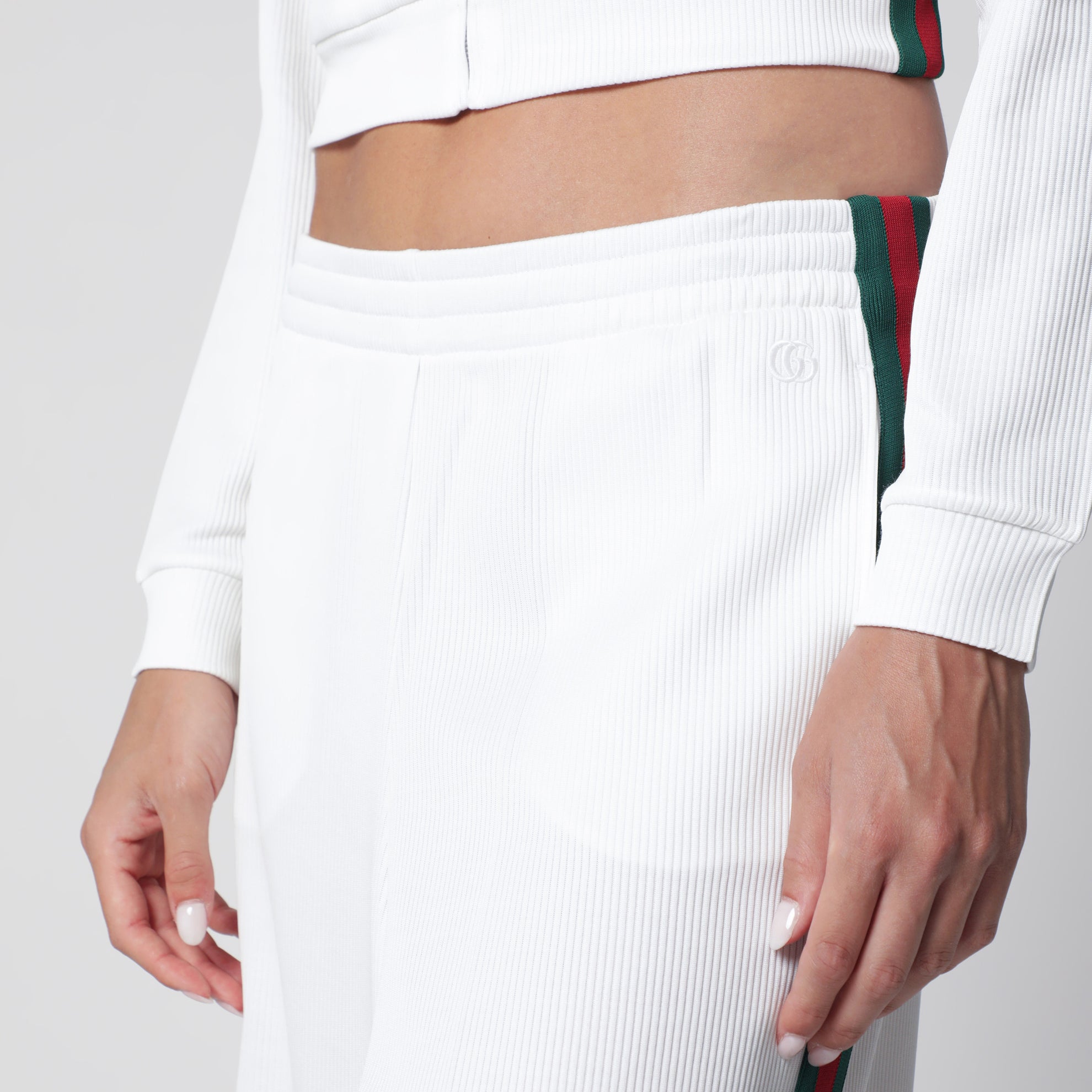 White Cotton Jersey Leisure Trousers with Web Stripe