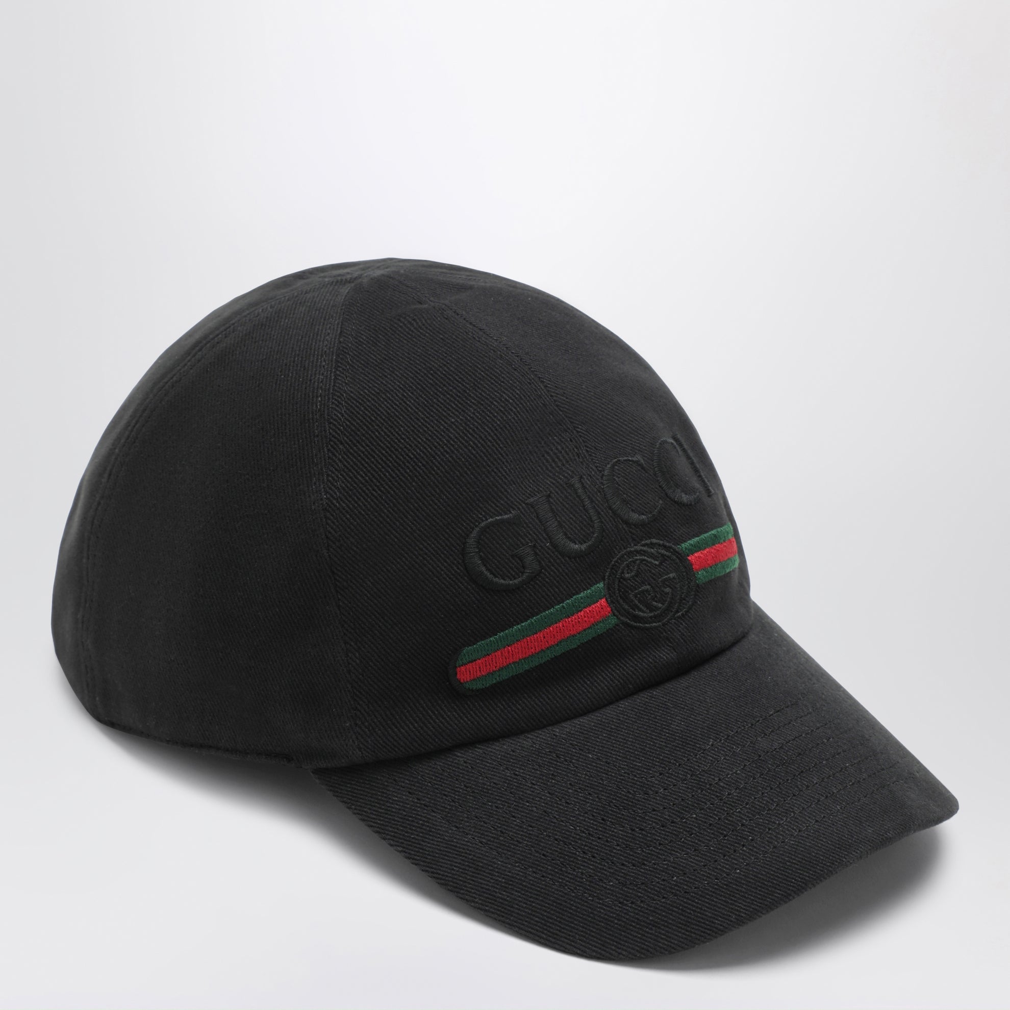 Baseballkappe aus schwarzer Baumwolle mit gesticktem Logo