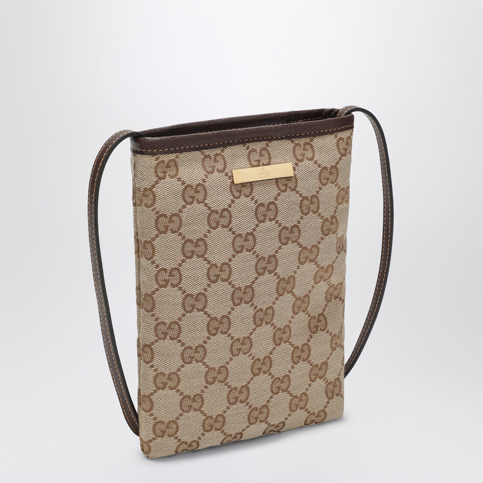 Smartphone pouch in sand/brown GG canvas