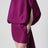 Off-shoulder mini dress in wool-silk blend, violet