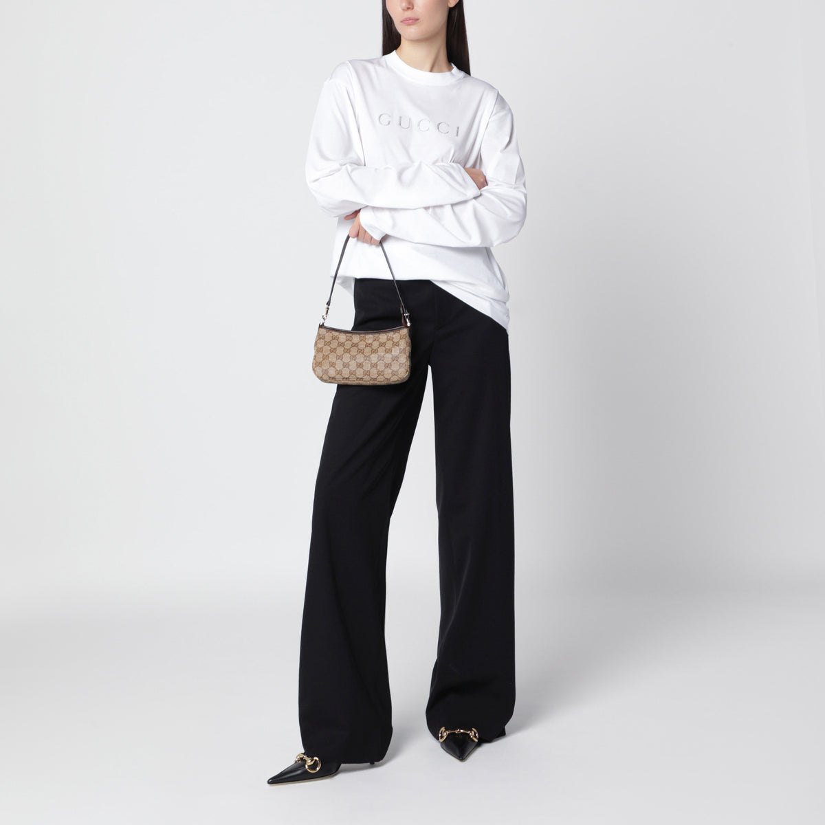 Borsa a spalla Gossip marrone in tessuto GG