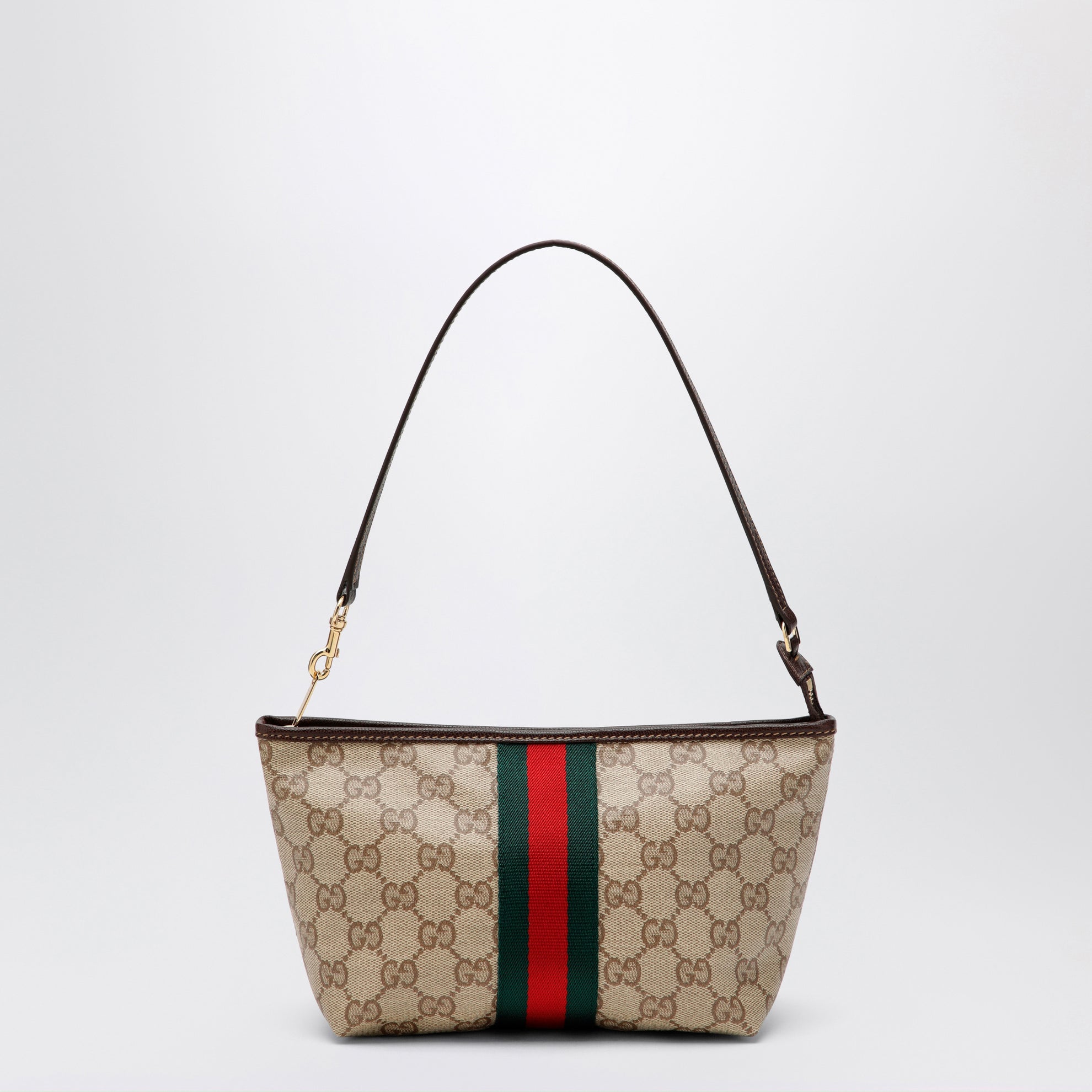 Kleine Pouch aus sandbeigem GG-Gewebe mit Web-Streifen