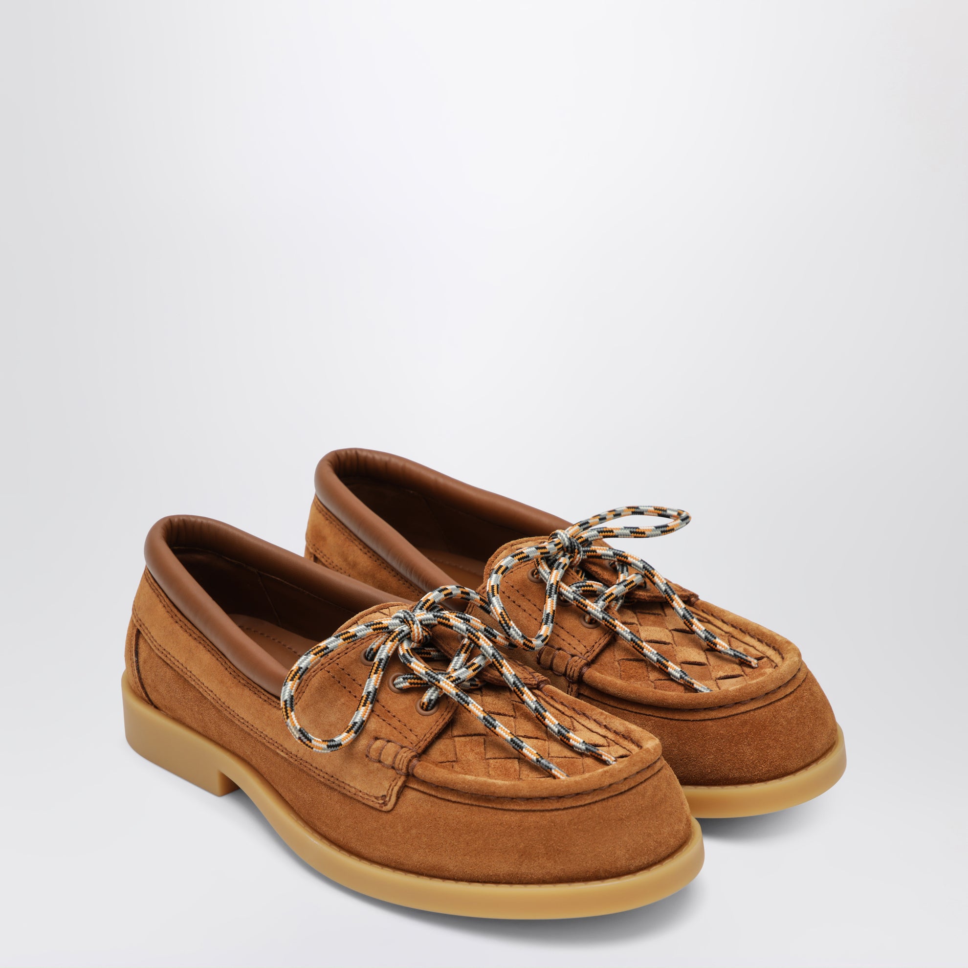 Pier boat shoes with Intrecciato detail in suede, tannin