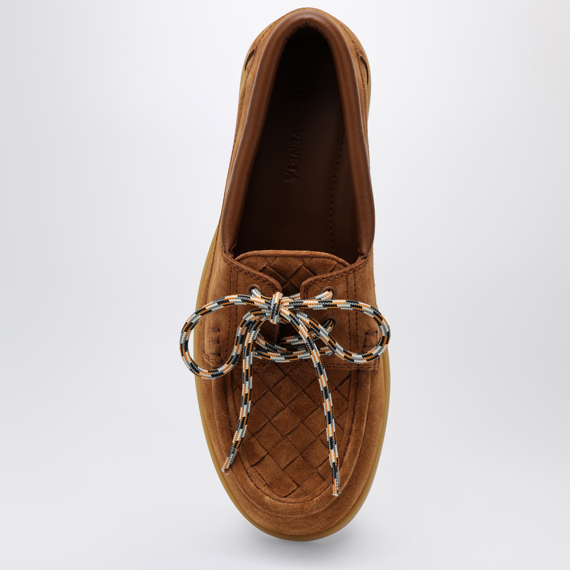 Pier boat shoes with Intrecciato detail in suede, tannin