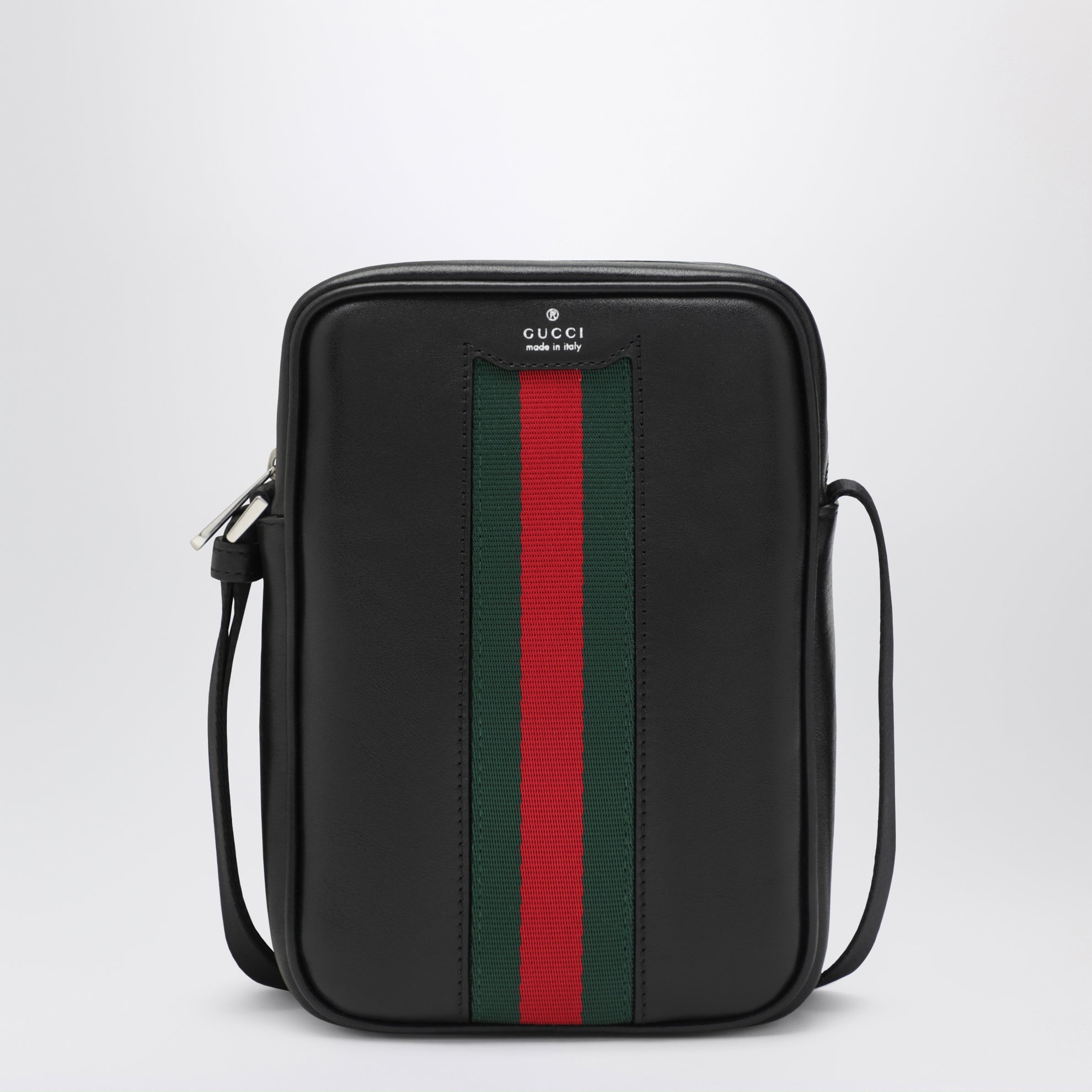 Tasche aus schwarzem Leder mit Web-Detail