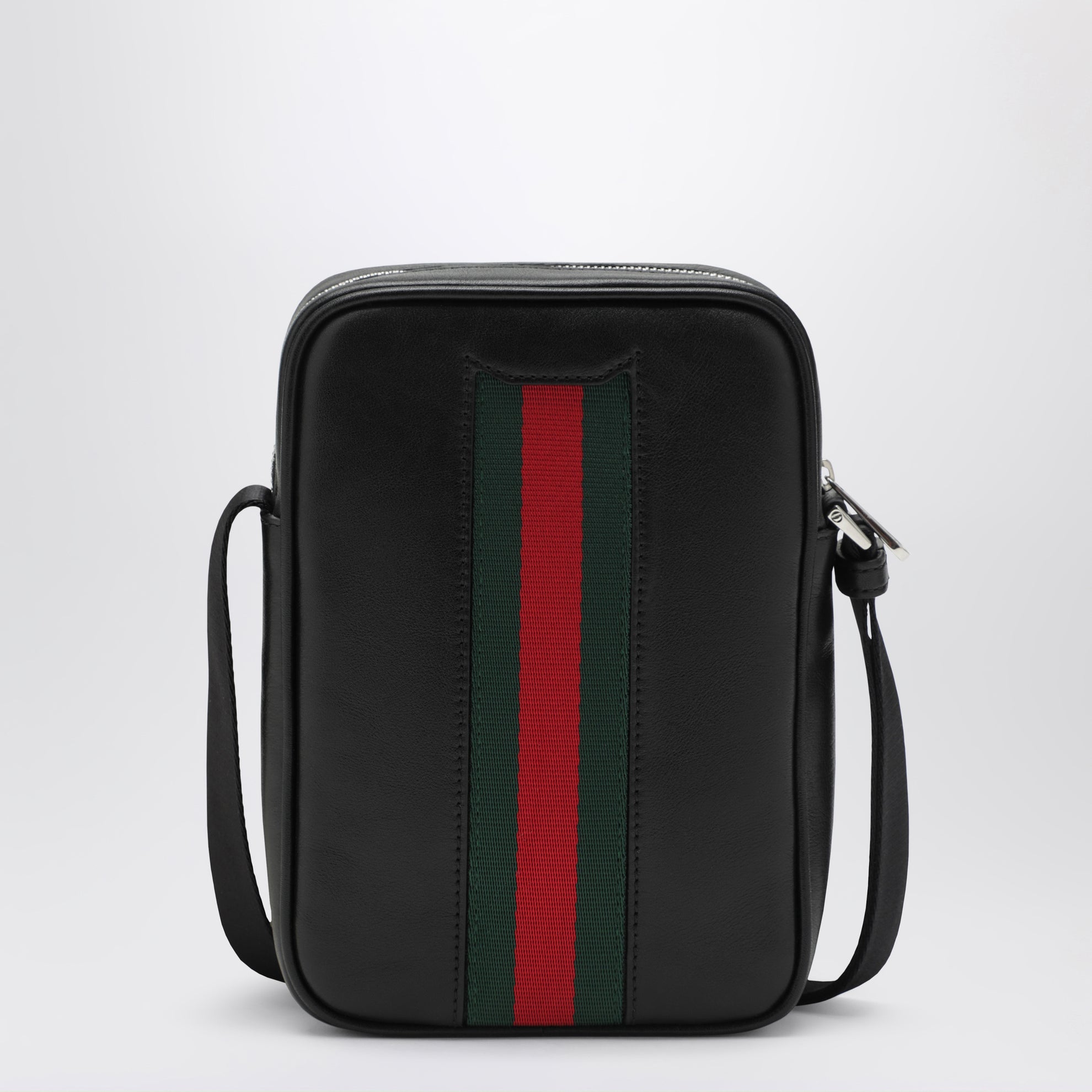 Tasche aus schwarzem Leder mit Web-Detail
