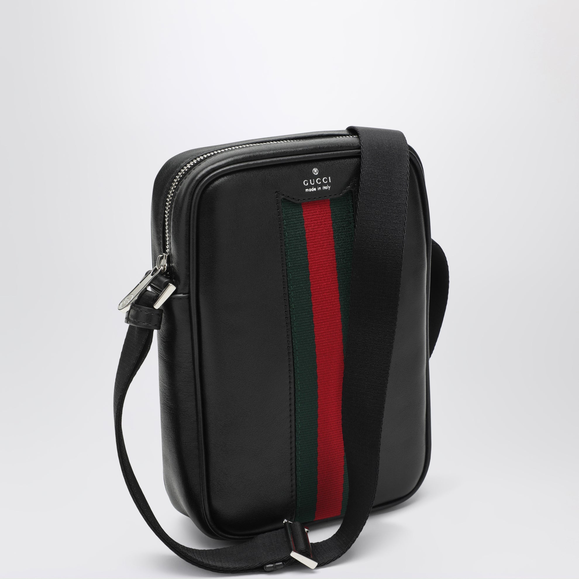 Tasche aus schwarzem Leder mit Web-Detail
