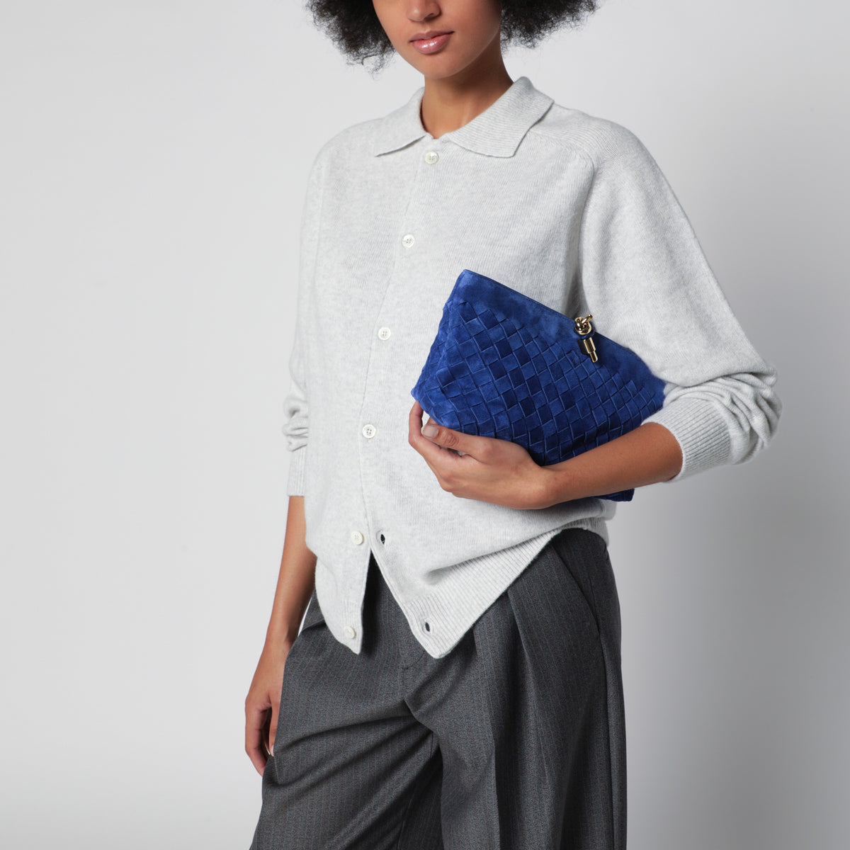 Andiamo pouch in Blue Royal Intrecciato suede