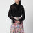 Seidengeorgette-Bluse mit Spitze und Schleife in Schwarz