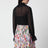 Seidengeorgette-Bluse mit Spitze und Schleife in Schwarz