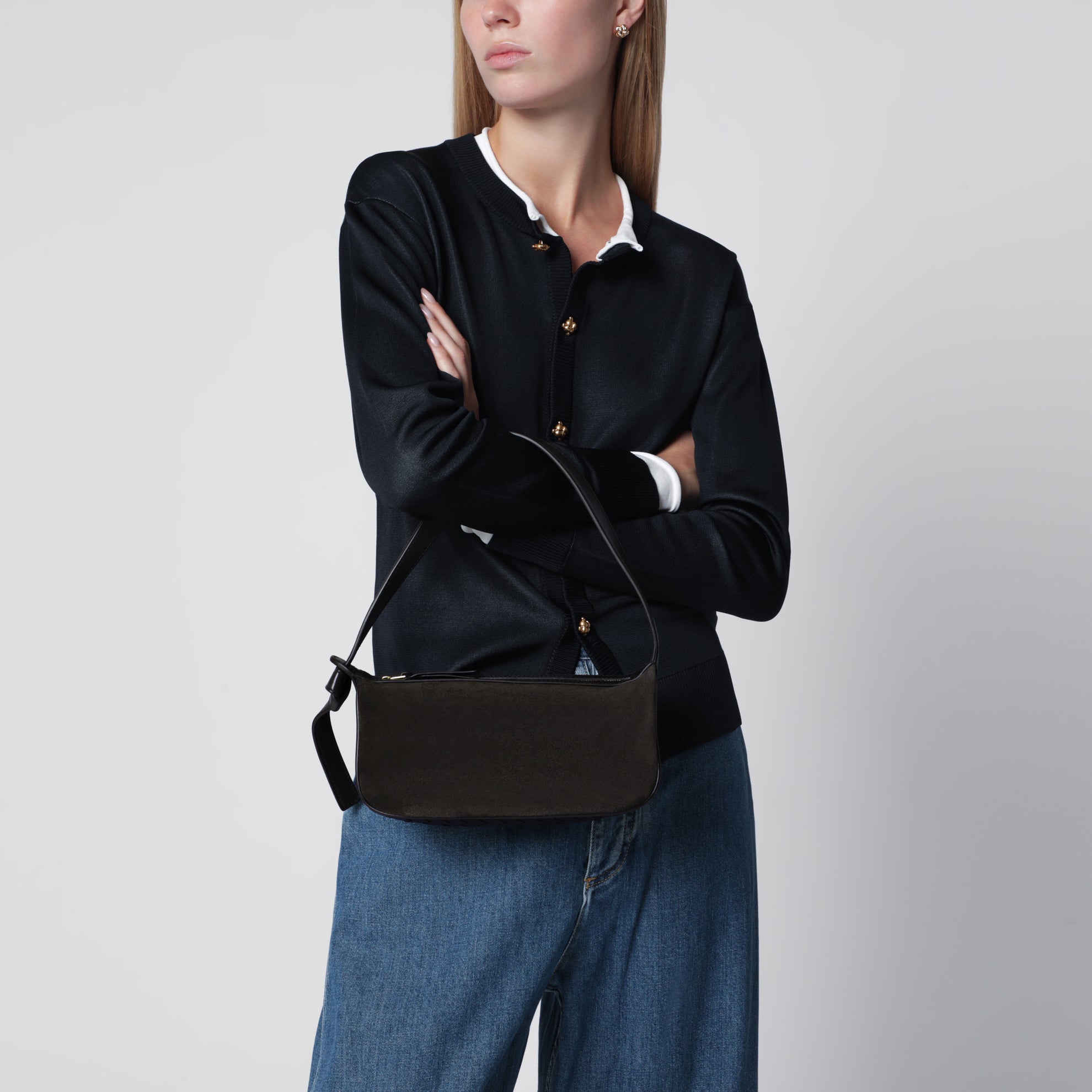 Sac à épaule Nodo tressé en cuir de veau espresso