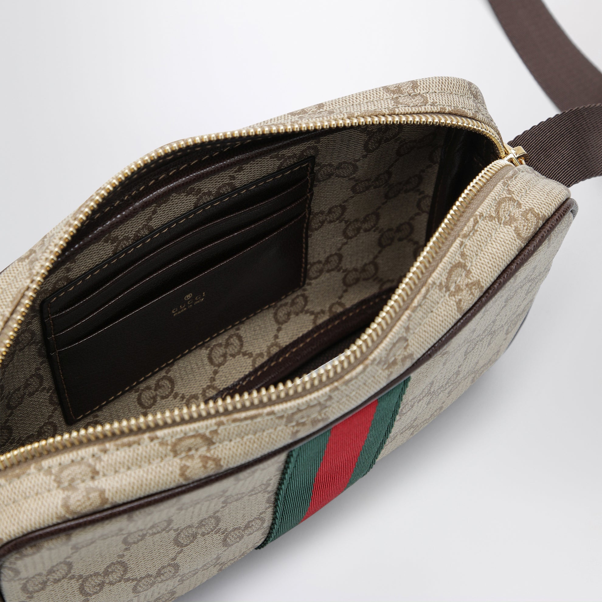 Mini-Tasche GG mit Web aus beschichtetem GG-Gewebe in Sand