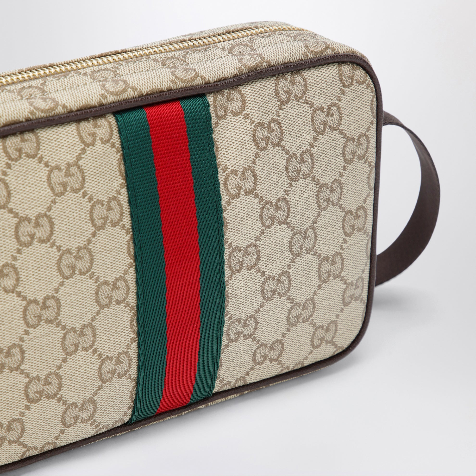 Mini-Tasche GG mit Web aus beschichtetem GG-Gewebe in Sand