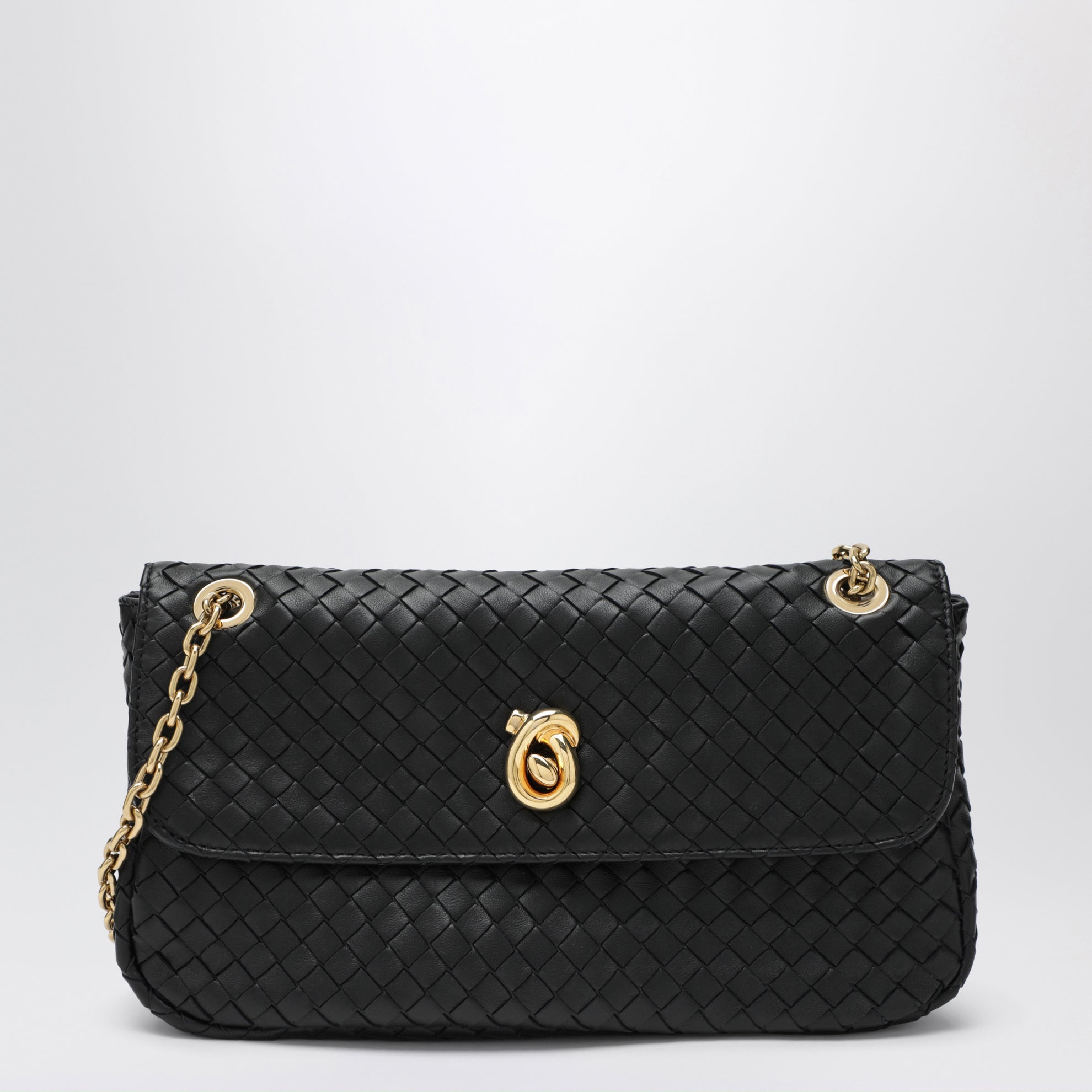 Borsa a spalla Madison nera in Intrecciato