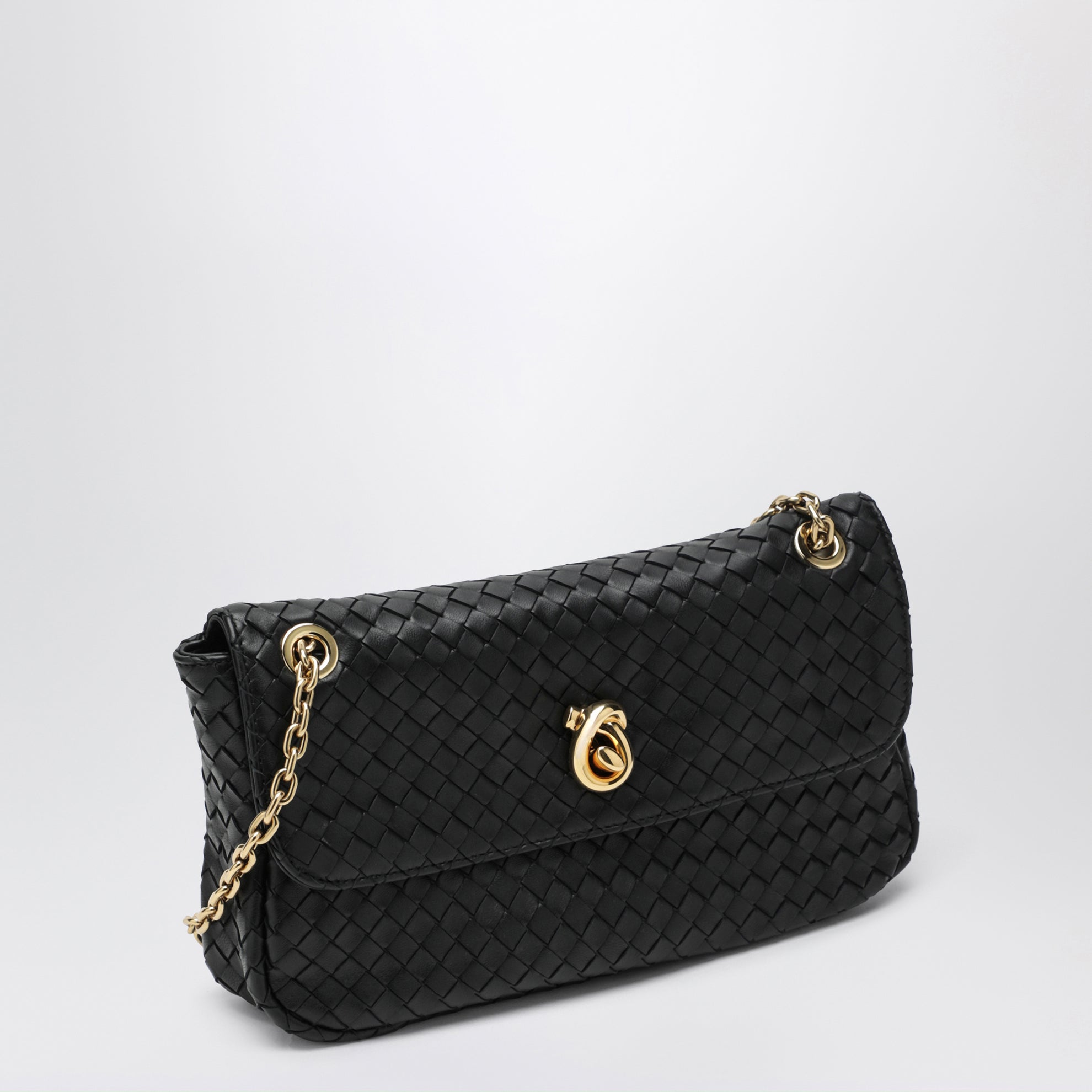 Borsa a spalla Madison nera in Intrecciato
