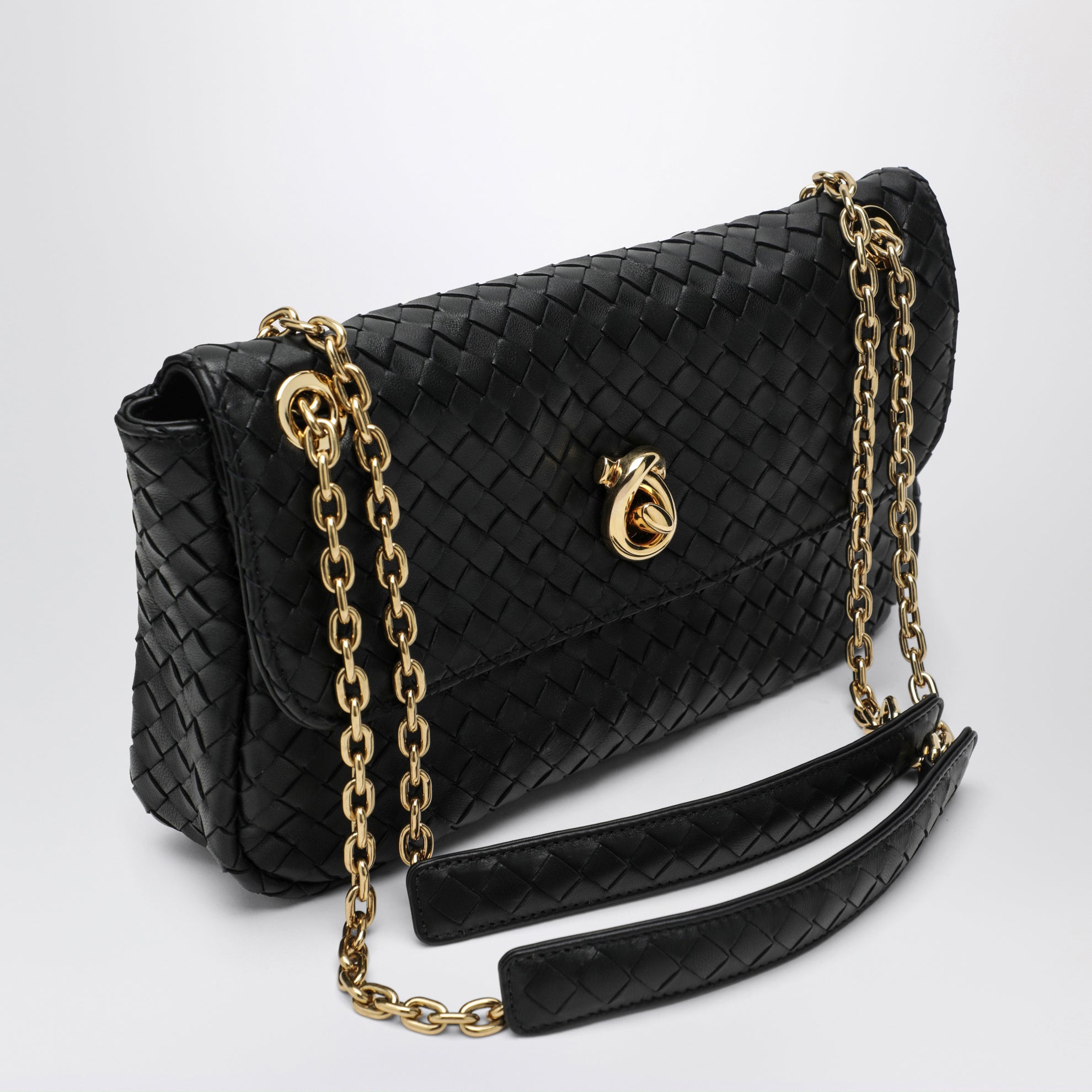 Borsa a spalla Madison nera in Intrecciato