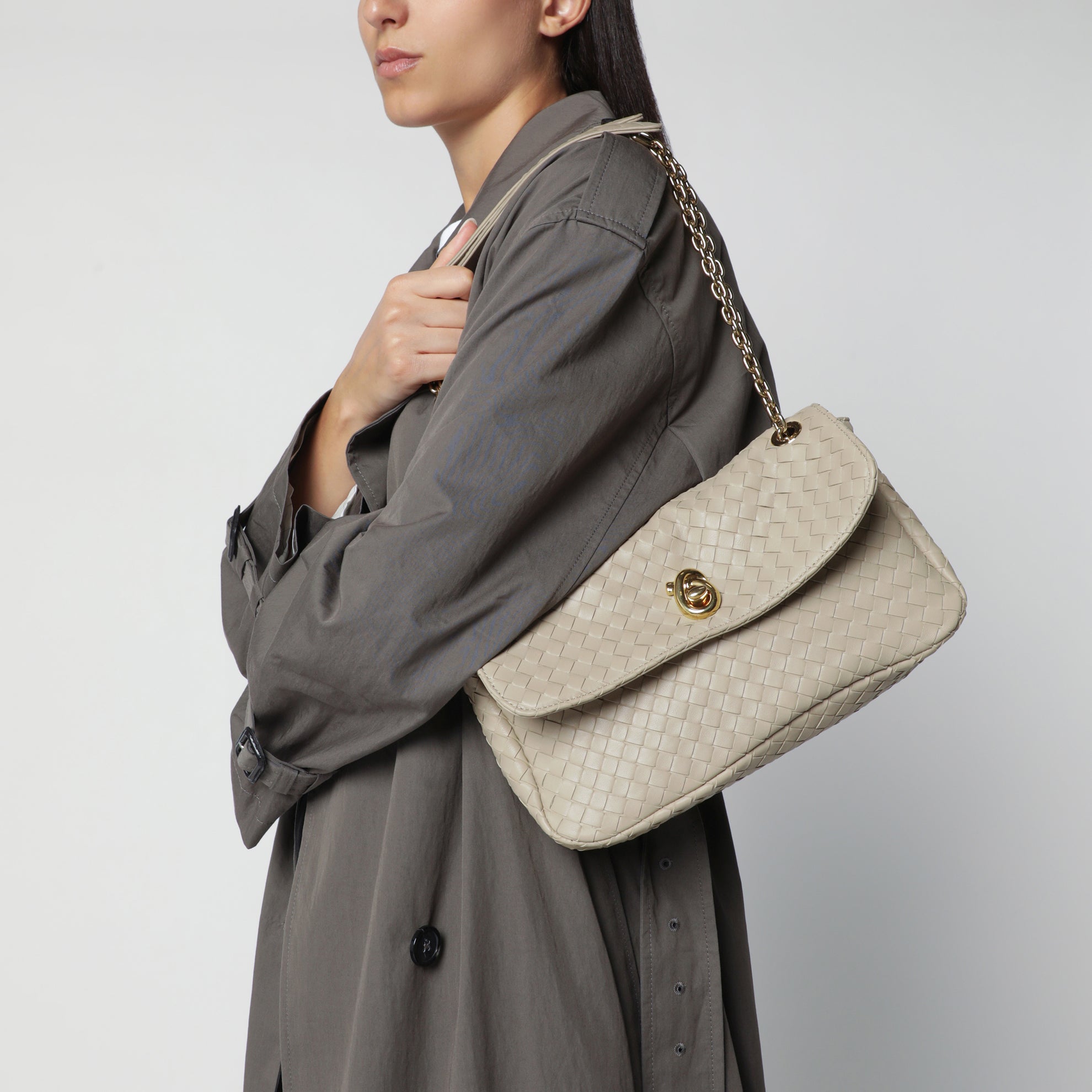 Borsa a spalla Madison in pelle intrecciata écru