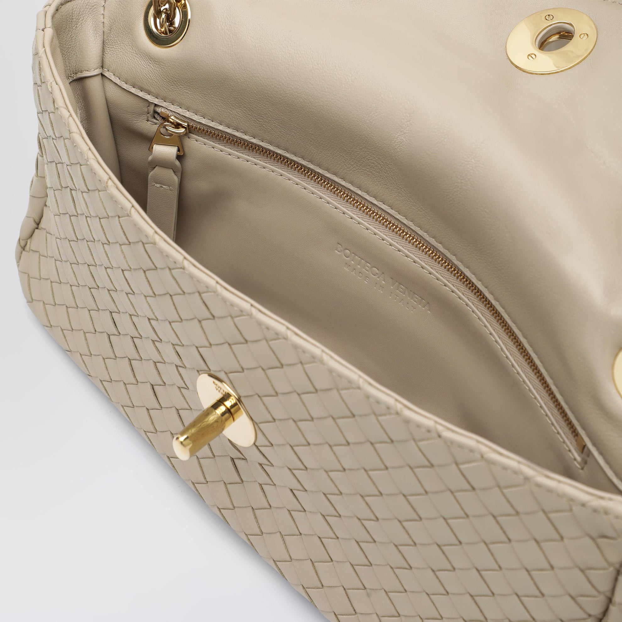 Borsa a spalla Madison in pelle intrecciata écru