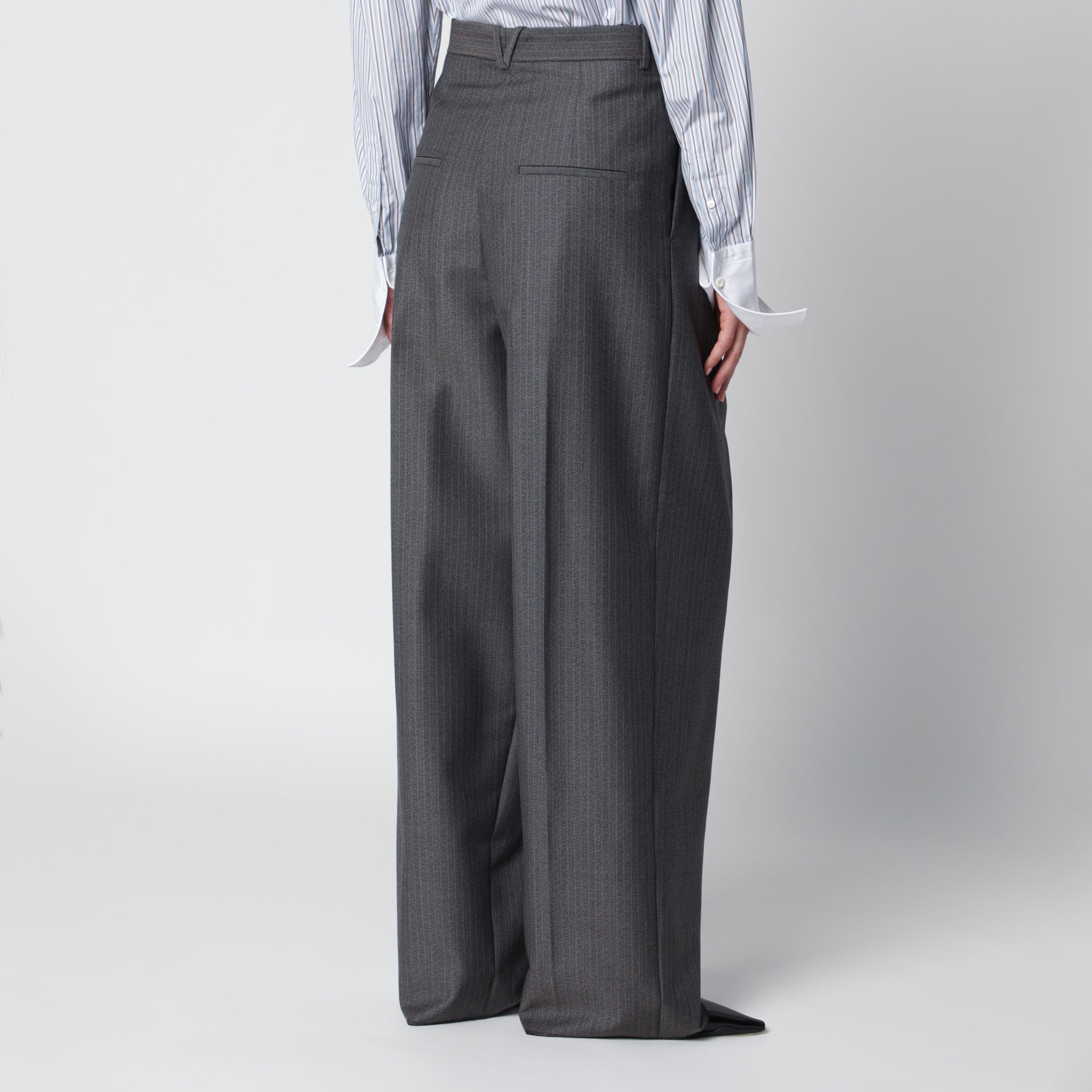 Grey mélange pinstripe trousers in mohair wool
