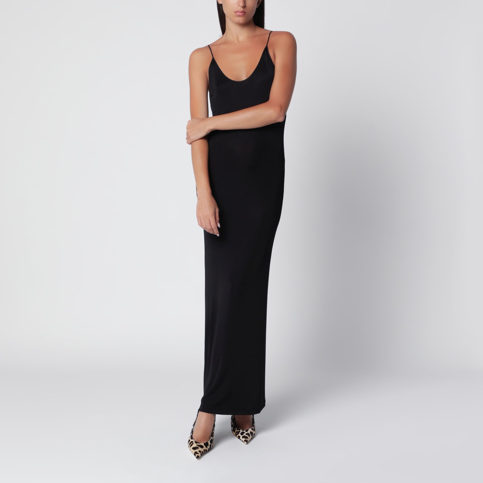 Robe maxi dos nu noire en viscose