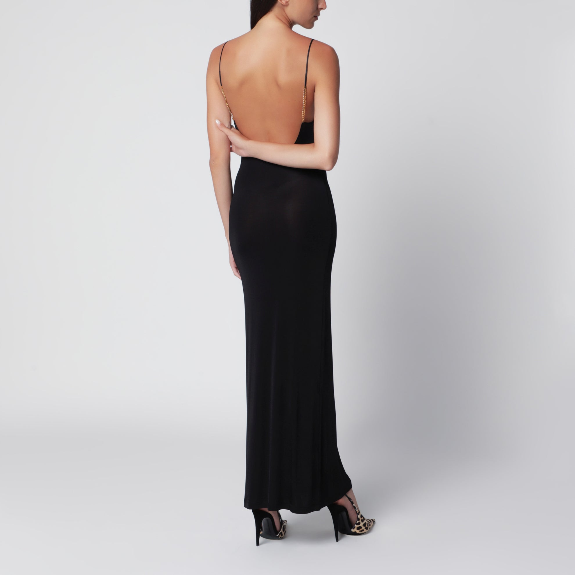 Robe maxi dos nu noire en viscose