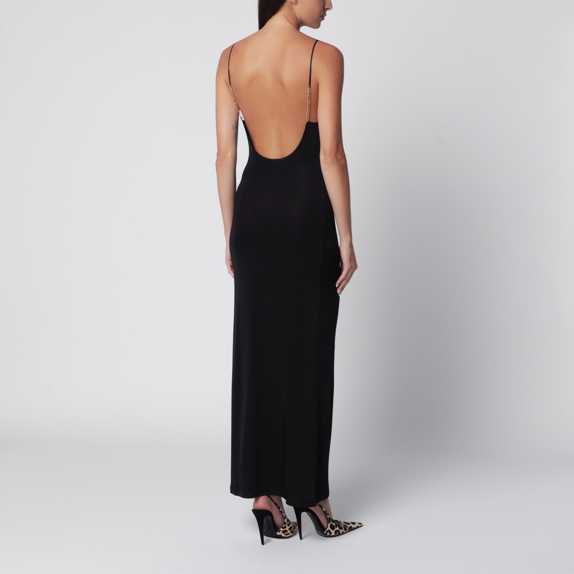Robe maxi dos nu noire en viscose