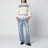 Pull col bateau en coton côtelé bleu marine/blanc
