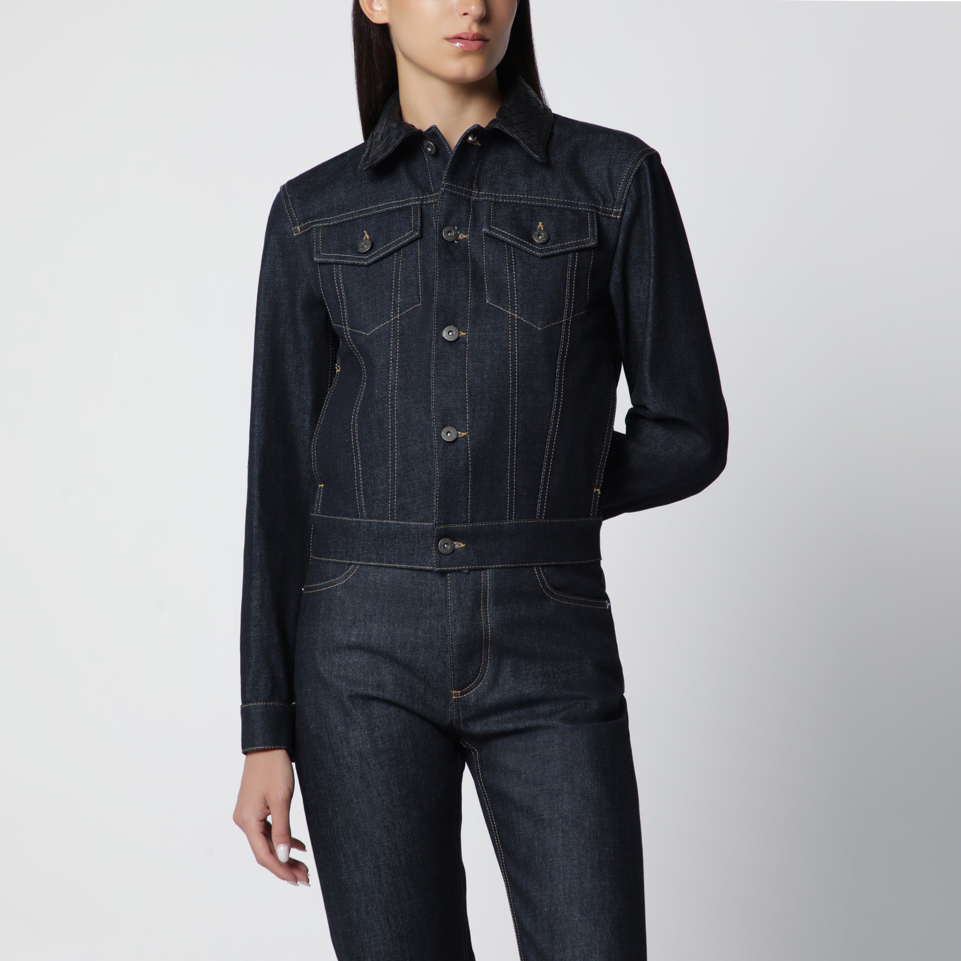 Veste en denim bleu avec col Intrecciato