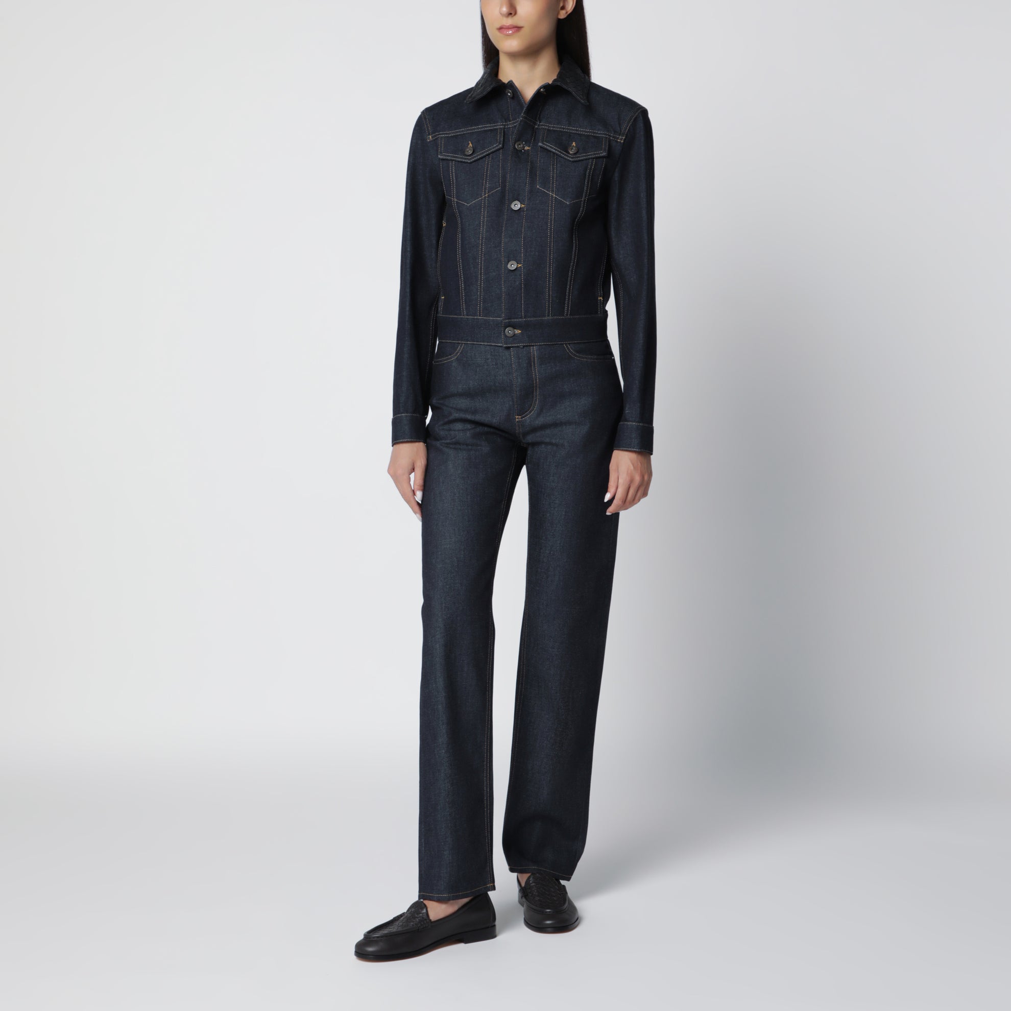 Veste en denim bleu avec col Intrecciato