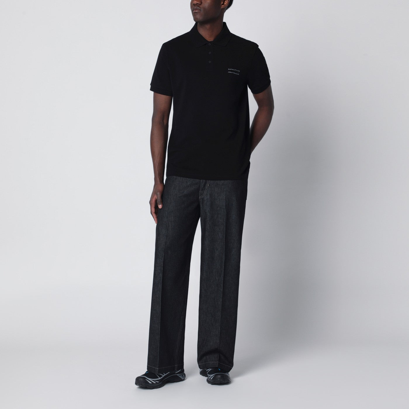 Black cotton piqué polo shirt with logo