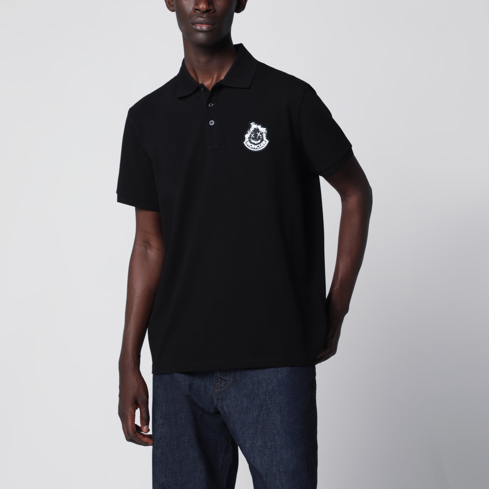 Black cotton piqué polo shirt with logo