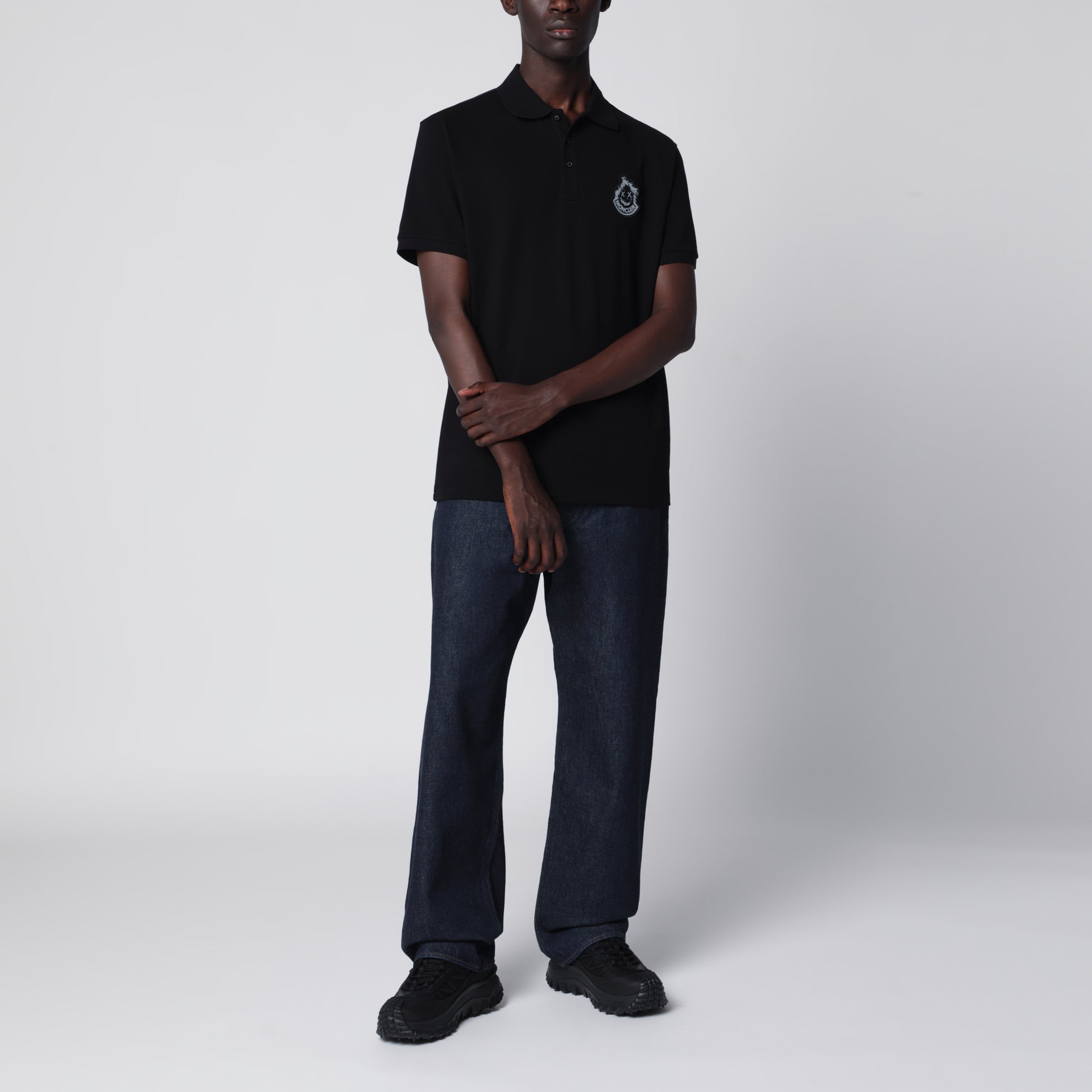 Black cotton piqué polo shirt with logo