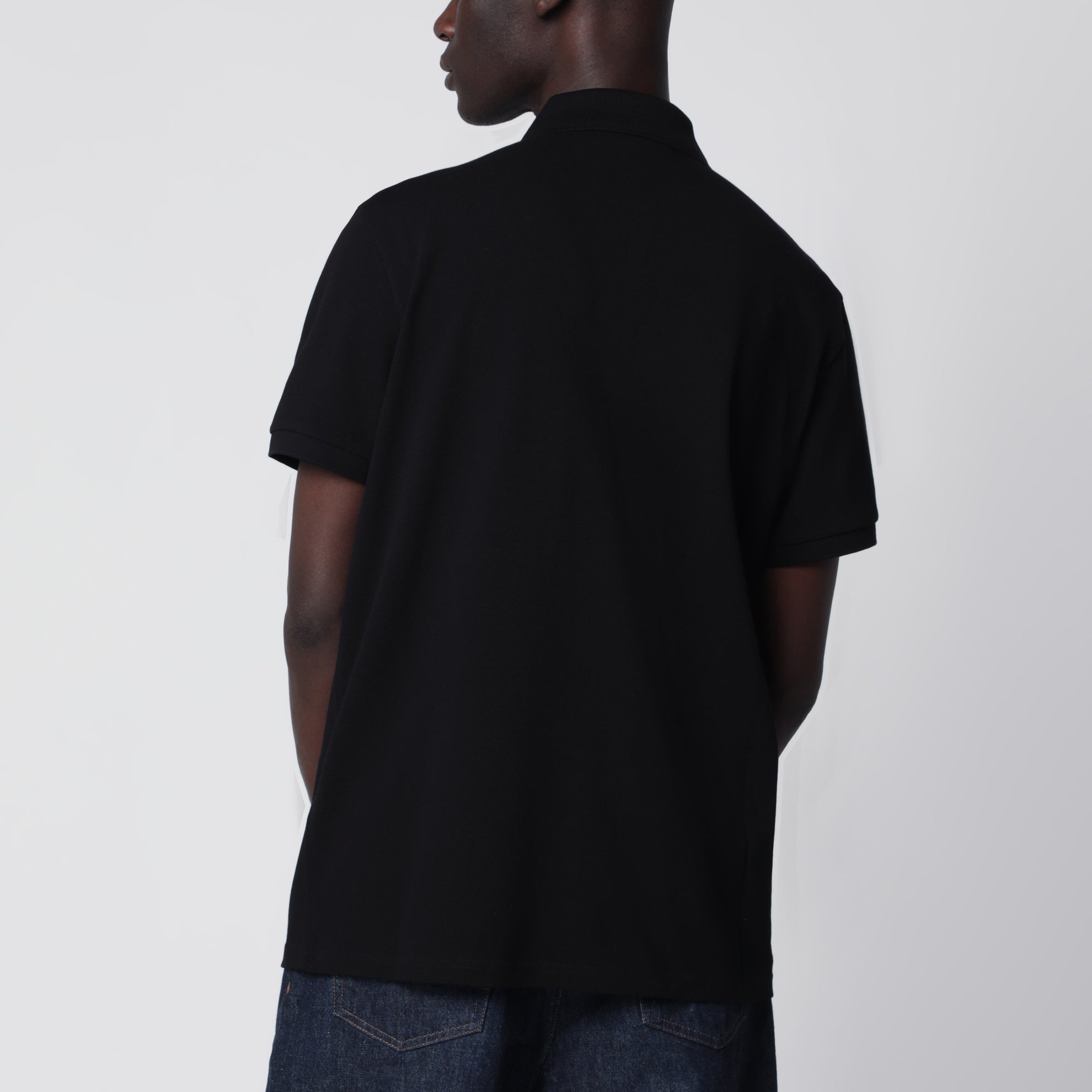 Black cotton piqué polo shirt with logo