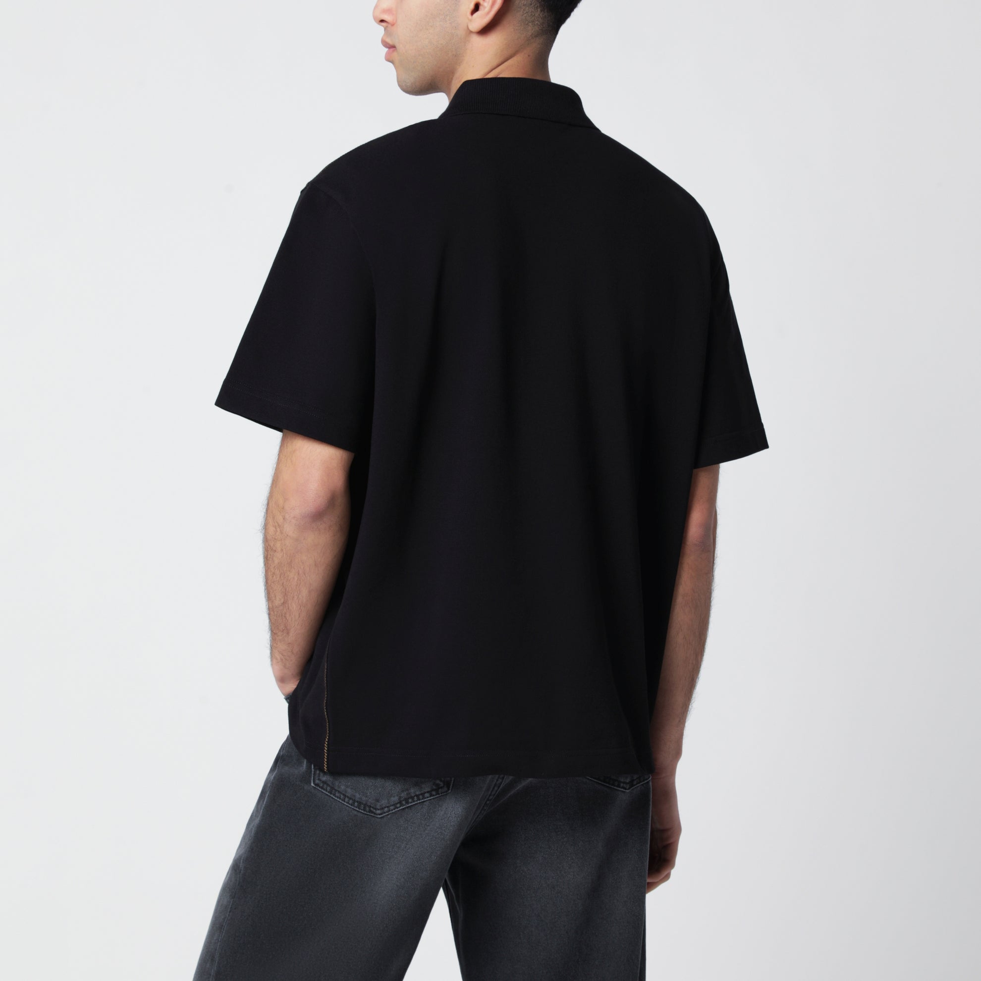 Black cotton piqué polo shirt with logo