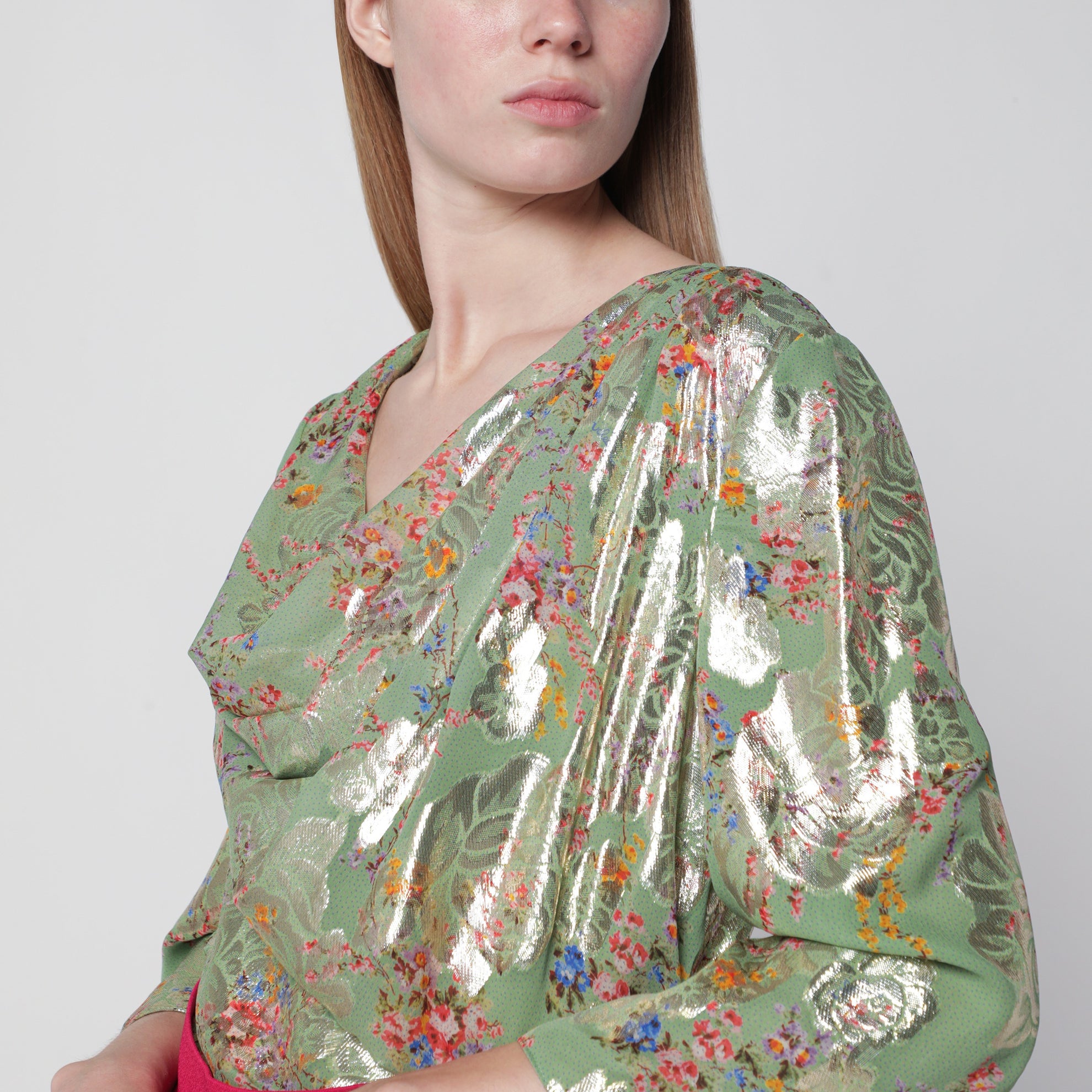 Chemise verte en lurex imprimé