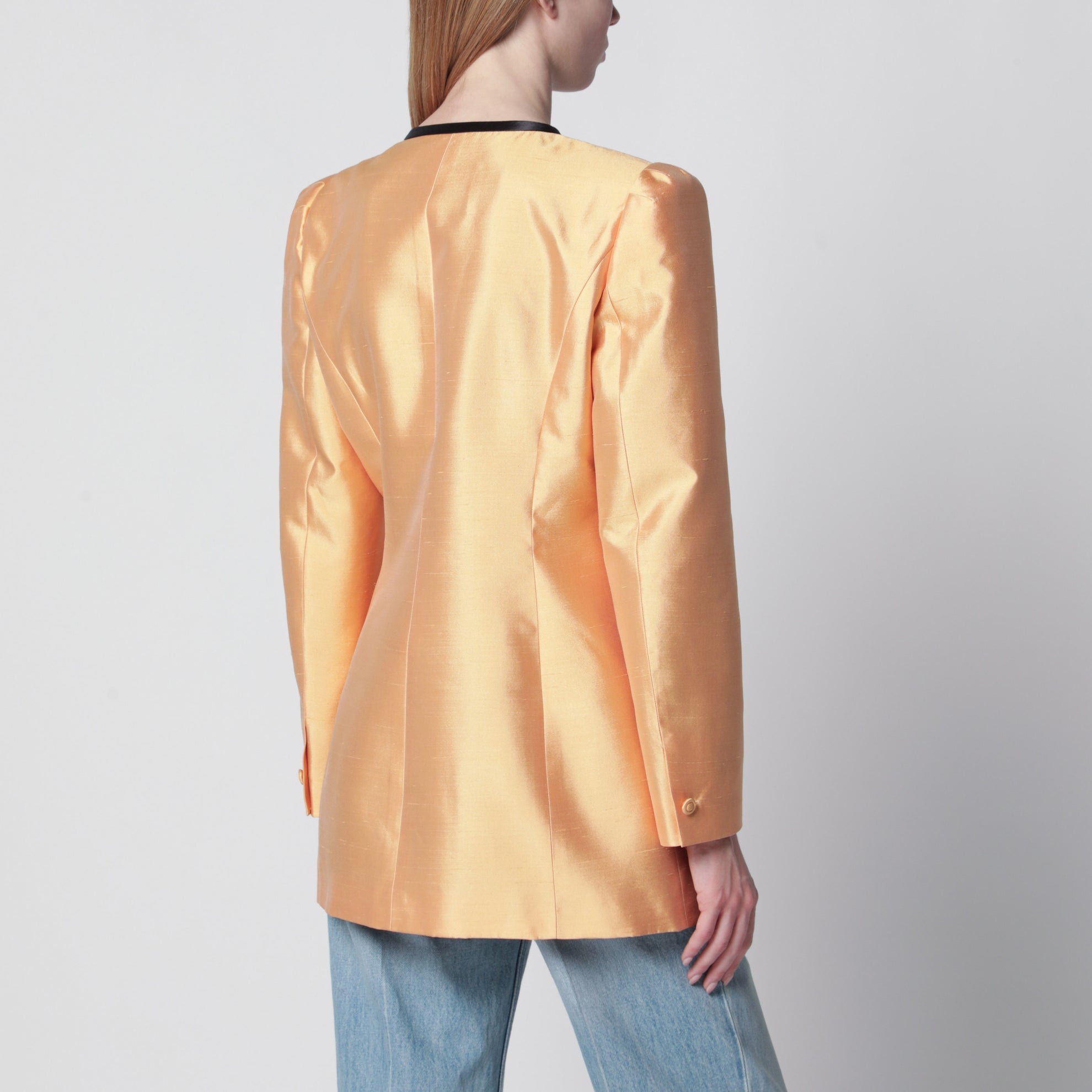 Pea coat in shantung in melon/black
