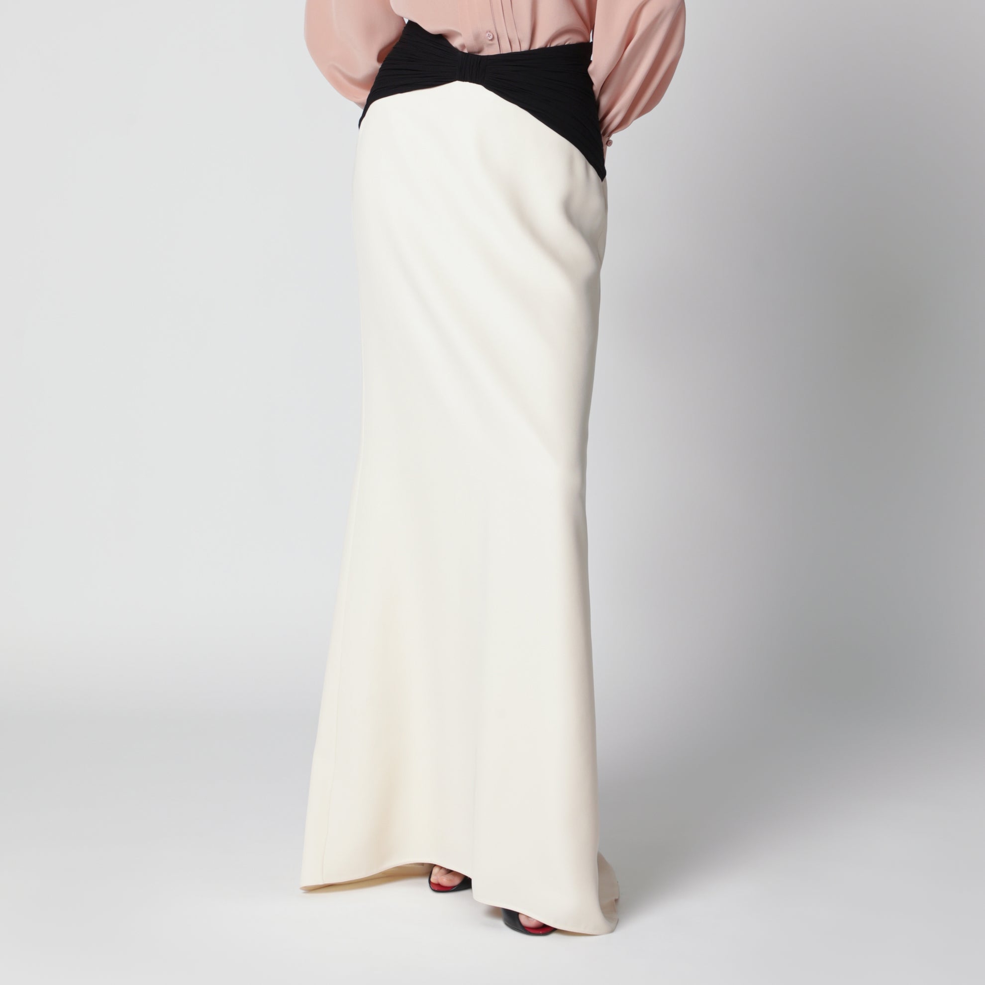 Gonna lunga in seta Vaniglia/Nero