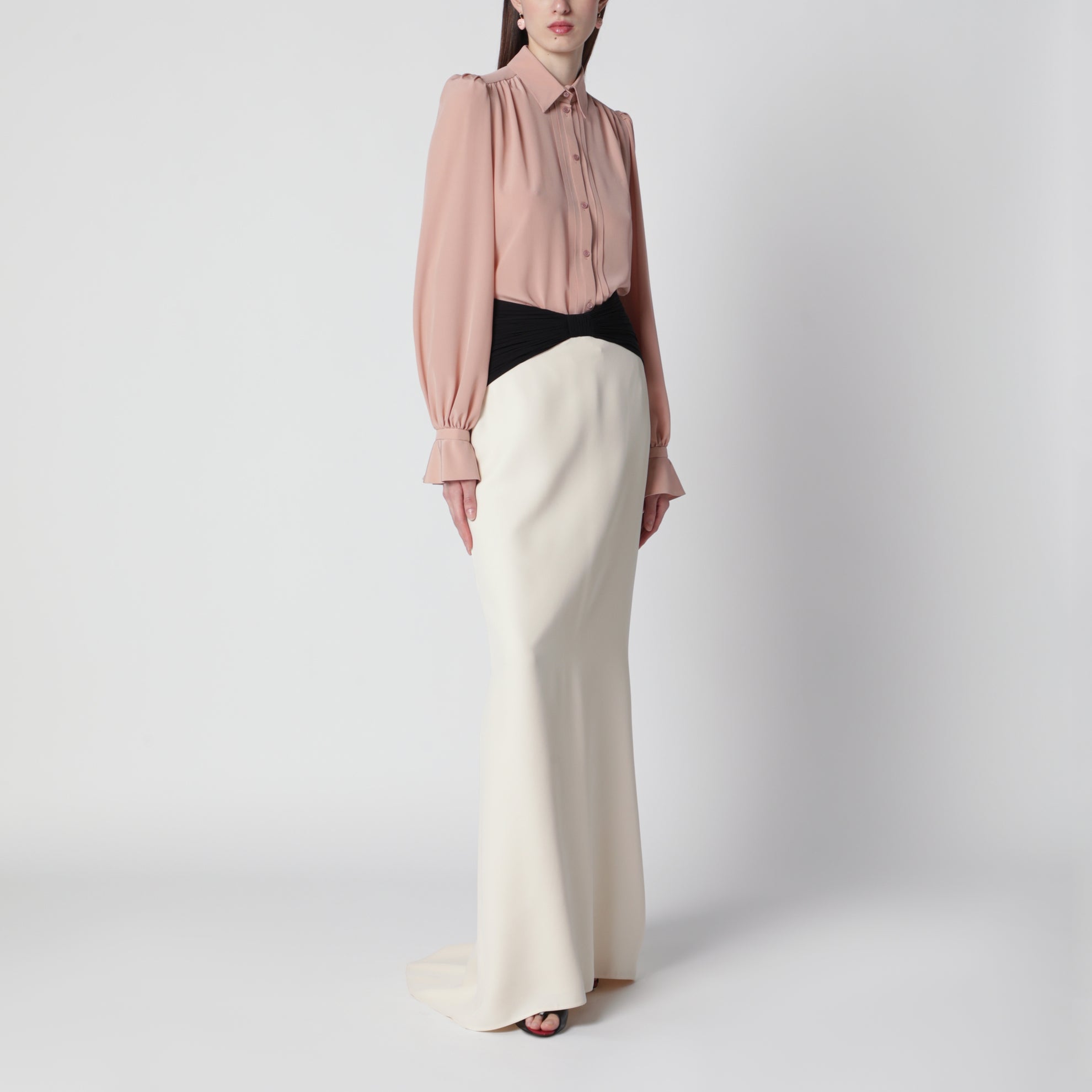 Gonna lunga in seta Vaniglia/Nero
