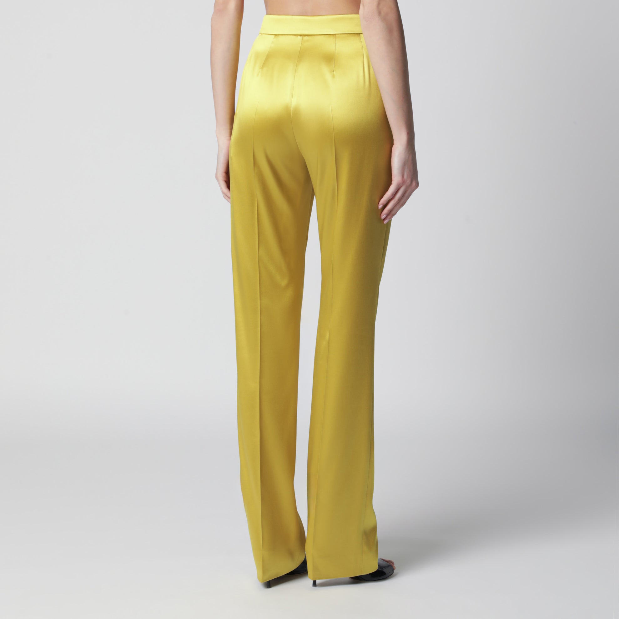 Avocado-colored trousers in shiny silk blend