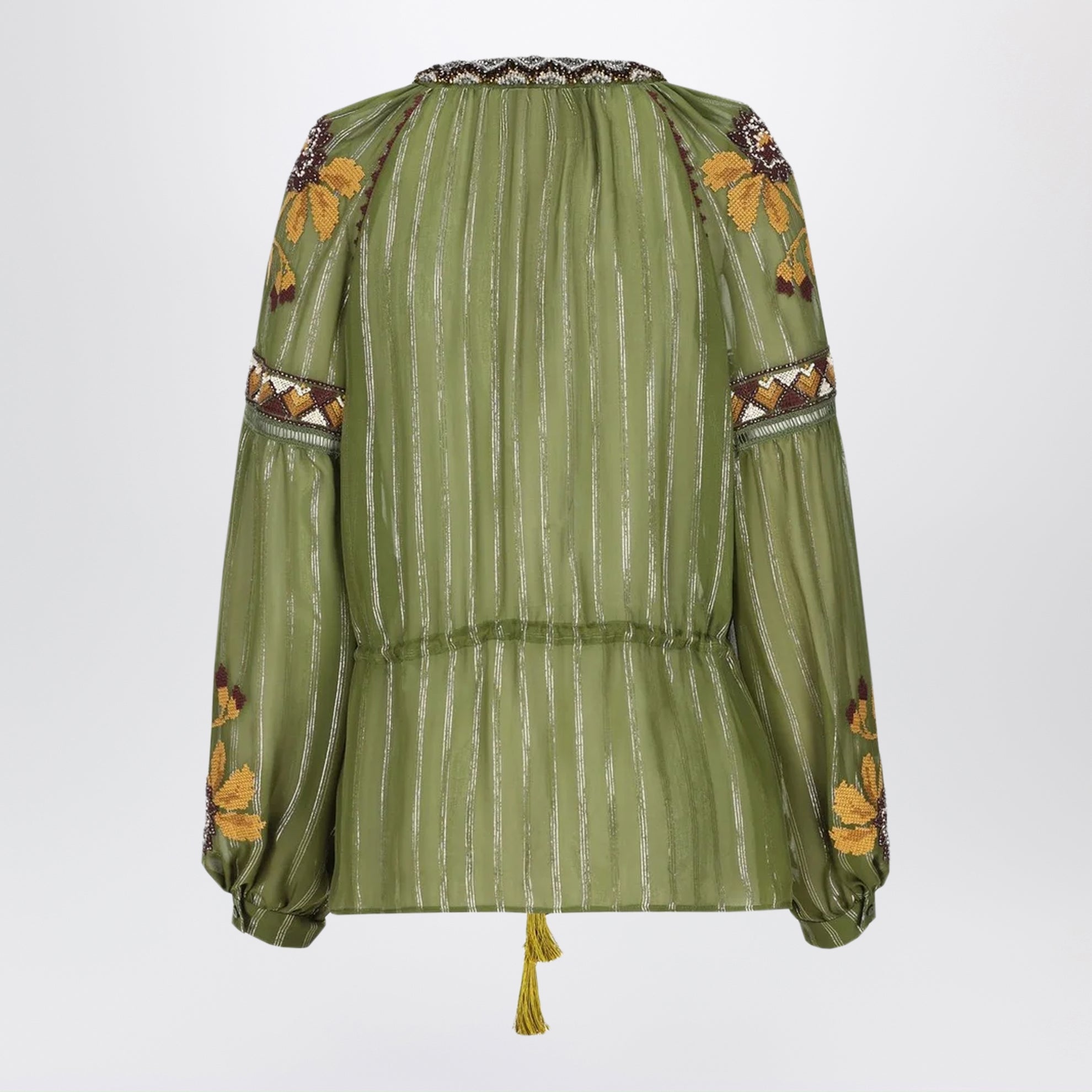 Embroidered lurex silk shirt green camou