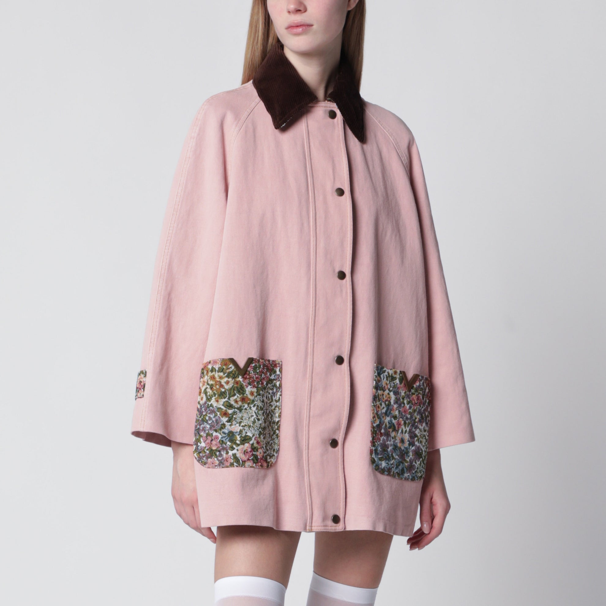 Caban in denim rosa