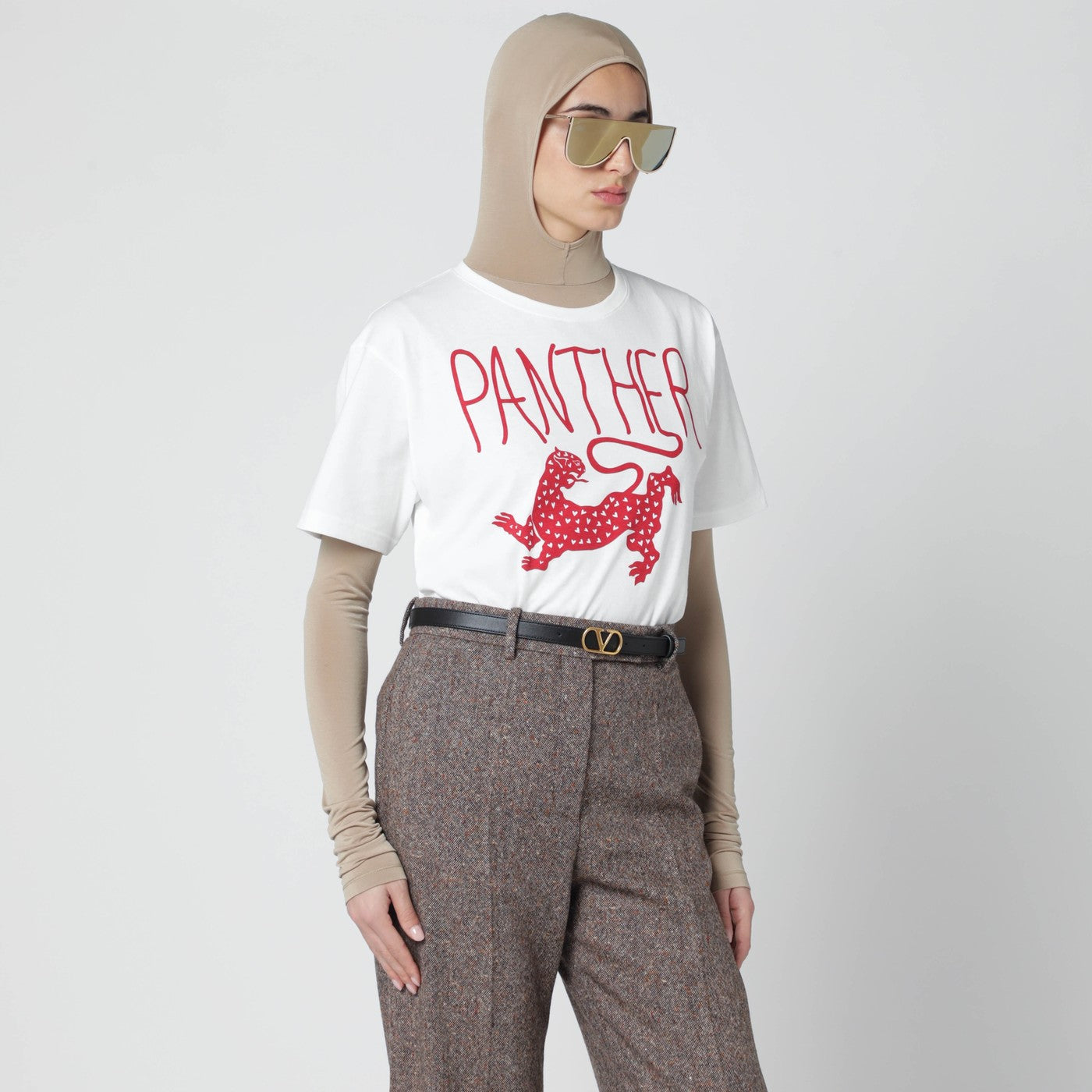 T-shirt avorio con stampa Panther