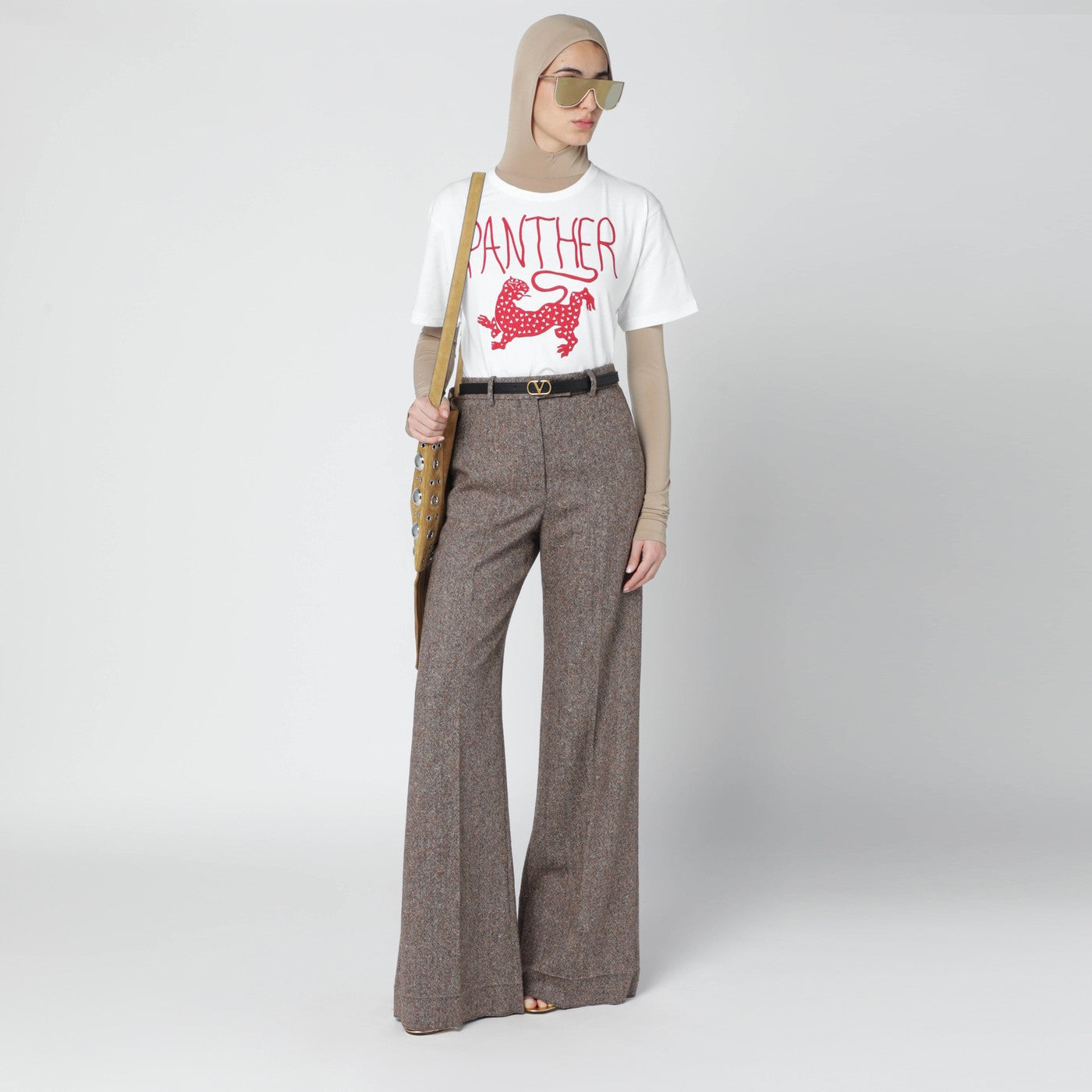 T-shirt avorio con stampa Panther