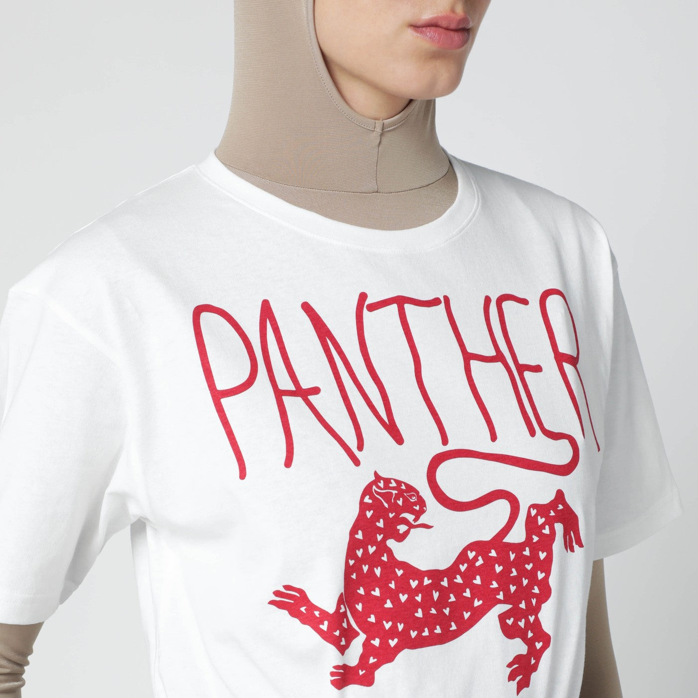 T-shirt avorio con stampa Panther