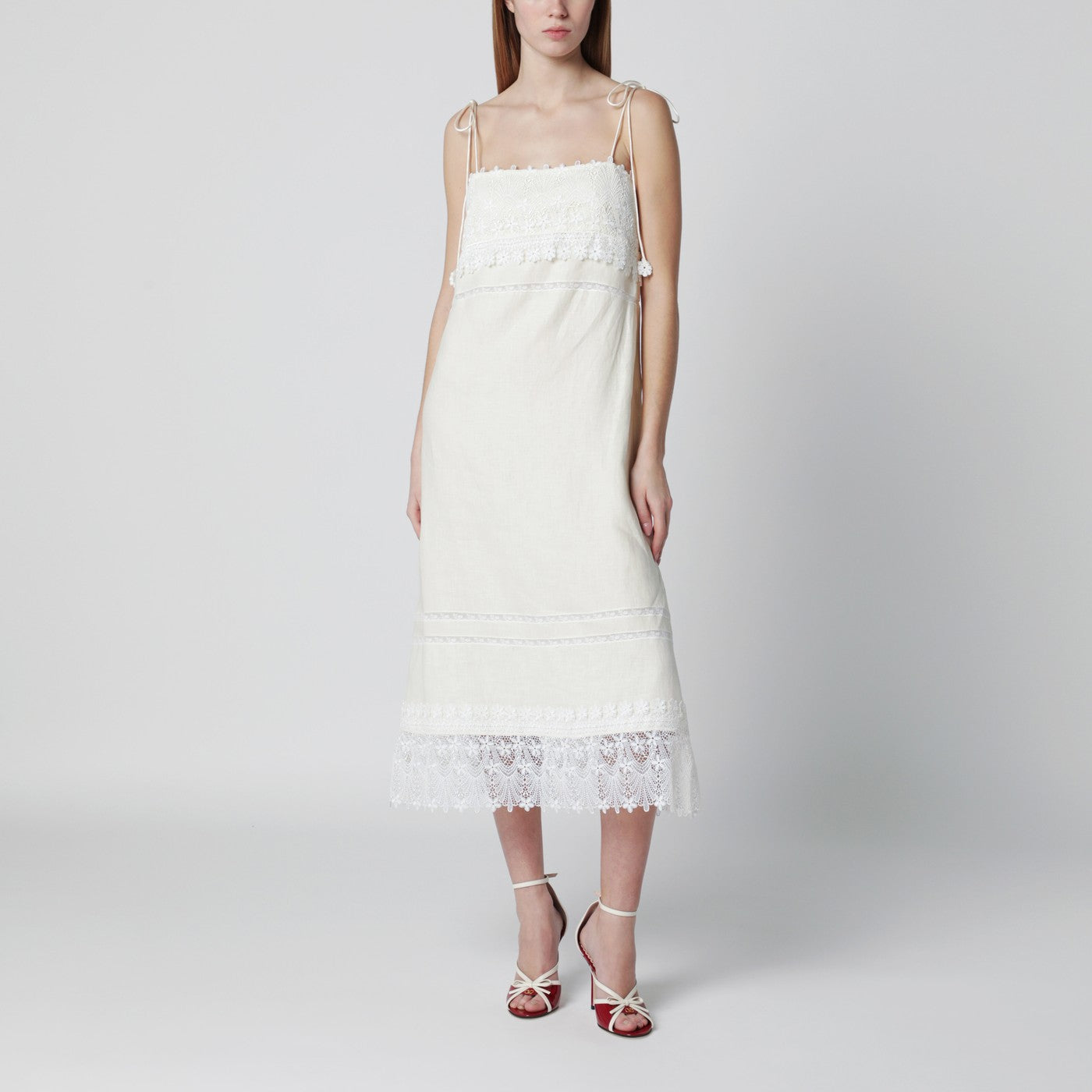 Valentino Ivory linen midi dress with Sangallo embroidery | TheDoubleF