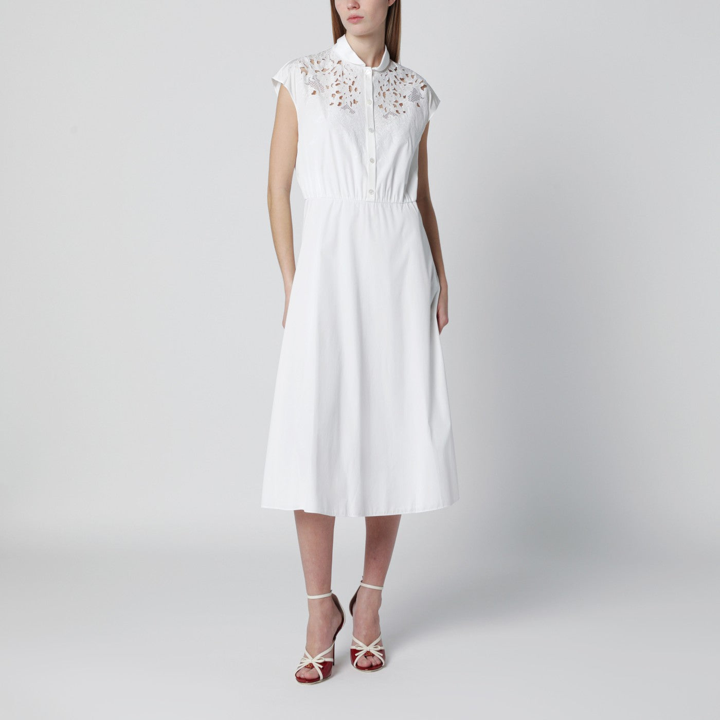 White midi dress with Sangallo embroidery