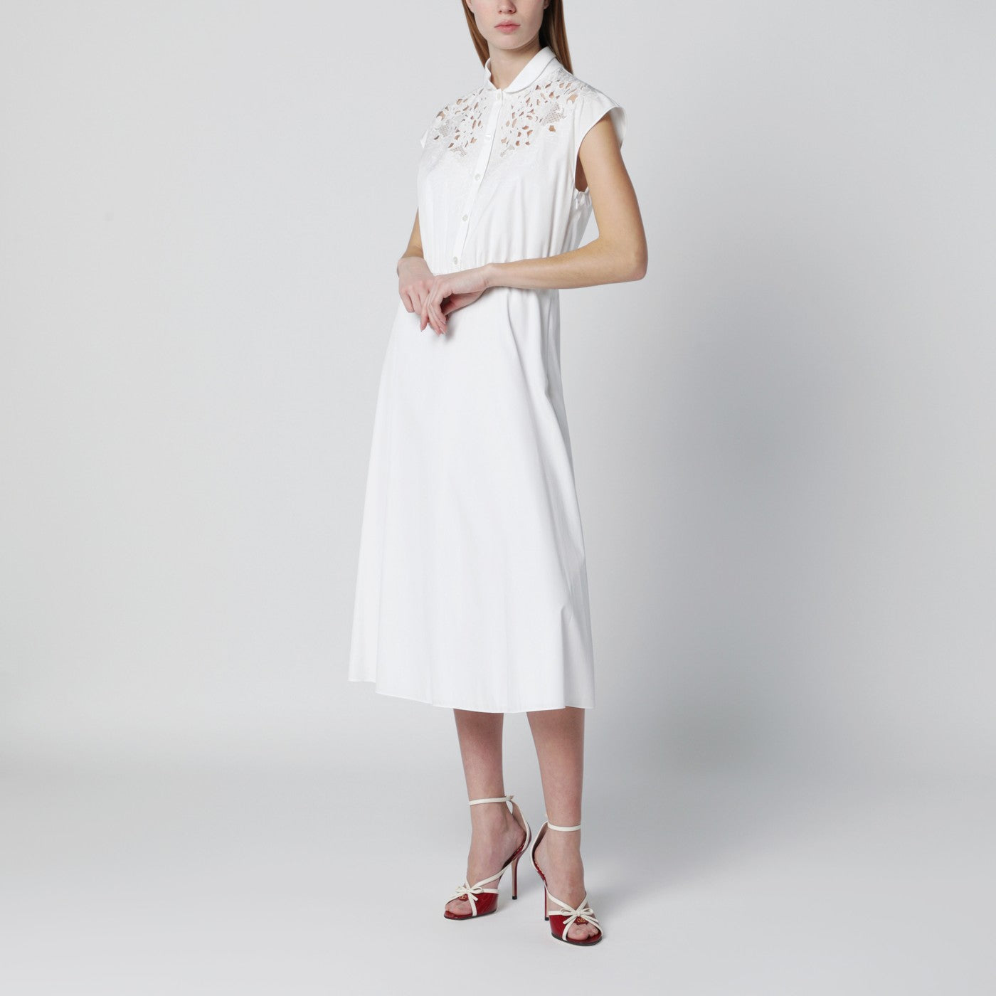 White midi dress with Sangallo embroidery
